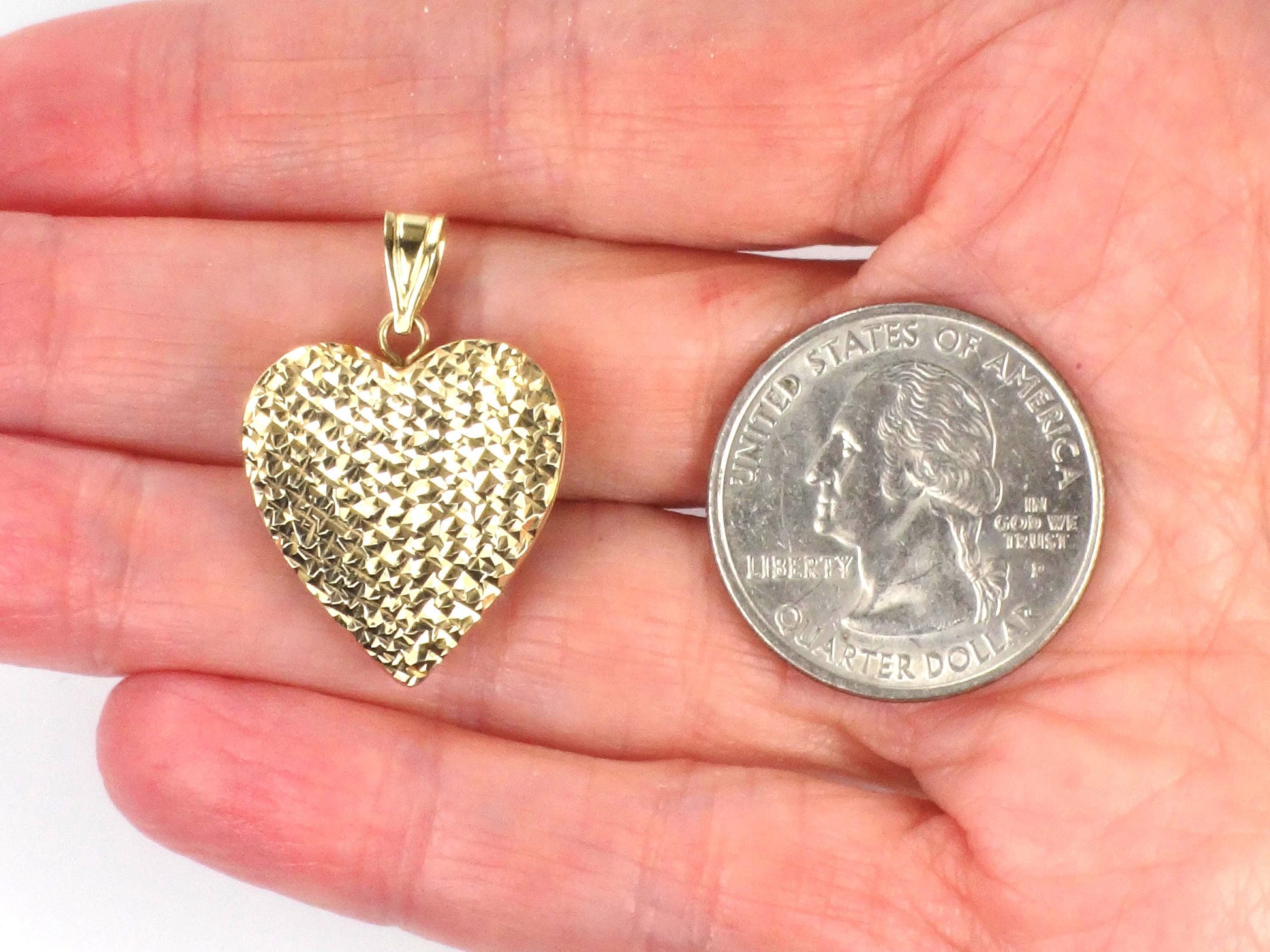 Vintage 14k Yellow Gold Puffed Heart Locket Pendant with Diamond Cut Design
