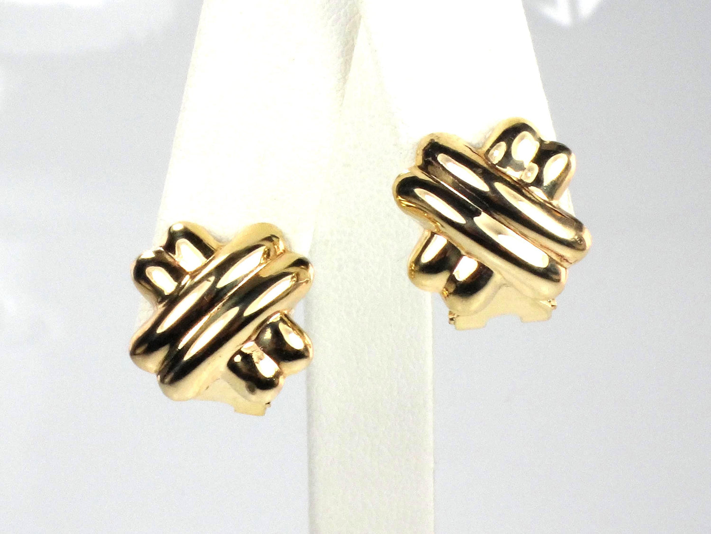 Vintage 14k Yellow Gold Puffed X Stud Earrings with Omega Backs
