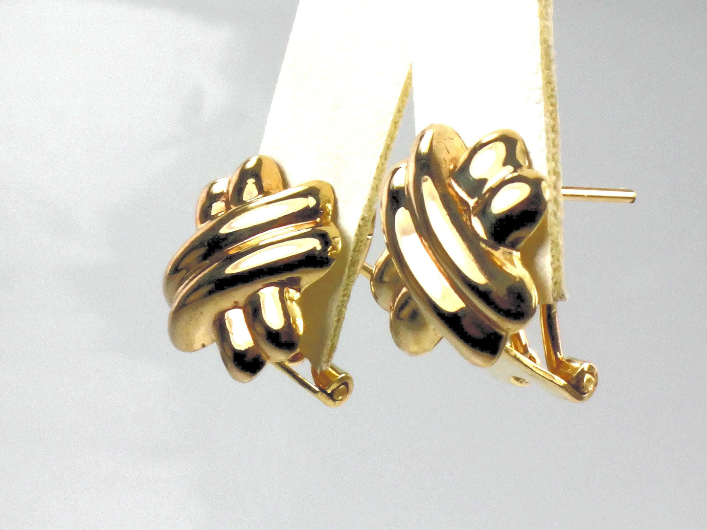 Vintage 14k Yellow Gold Puffed X Stud Earrings with Omega Backs