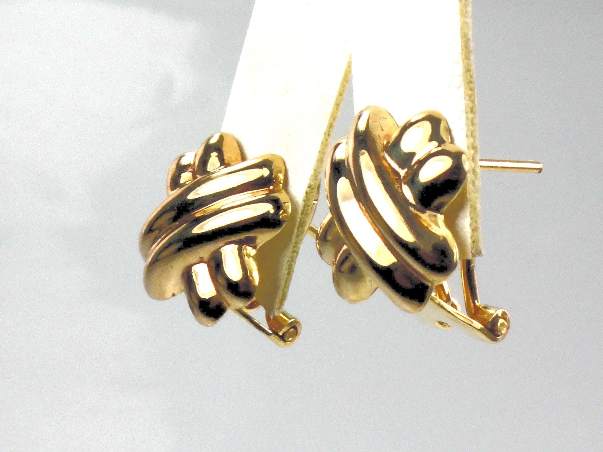 Vintage 14k Yellow Gold Puffed X Stud Earrings with Omega Backs