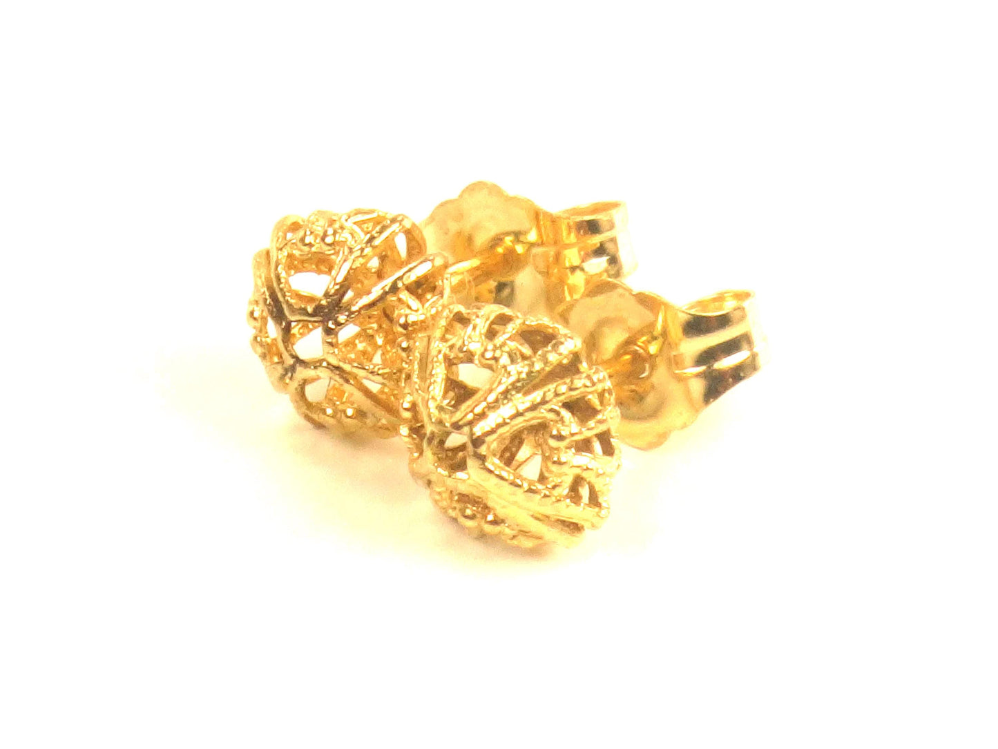 Vintage 14k Yellow Gold Ball Stud Earrings: Fancy Style, 7.6 MM