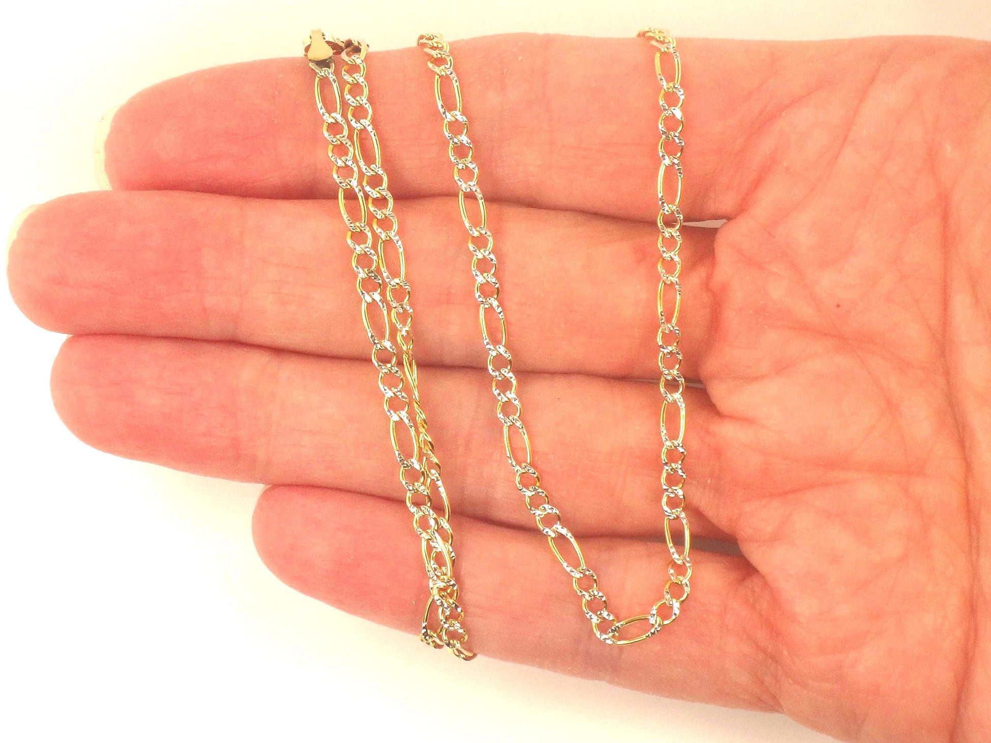 Vintage 14k Gold Figaro Link Chain: Two Tone, 18"