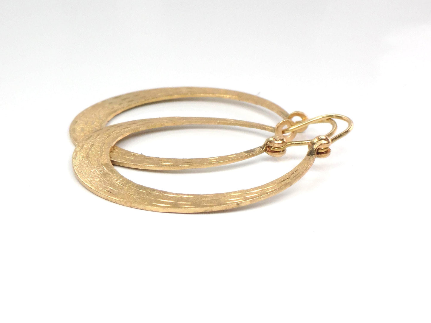 Vintage 14k Yellow Gold Round Hoop Earrings, 1 1/8" Diamond Cut Flat Solid Hoops