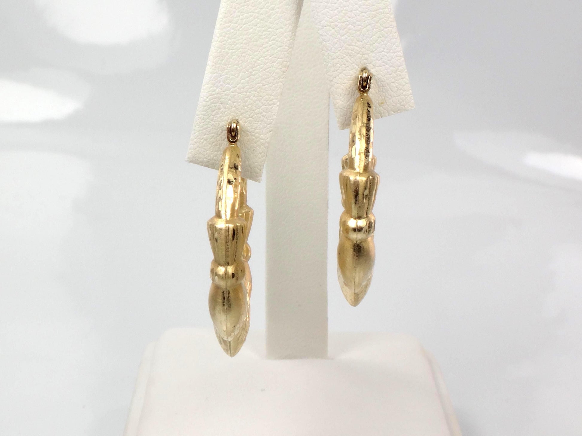 14k Yellow Gold Claddagh Hoop Earrings: Vintage, Large 1 1/4"