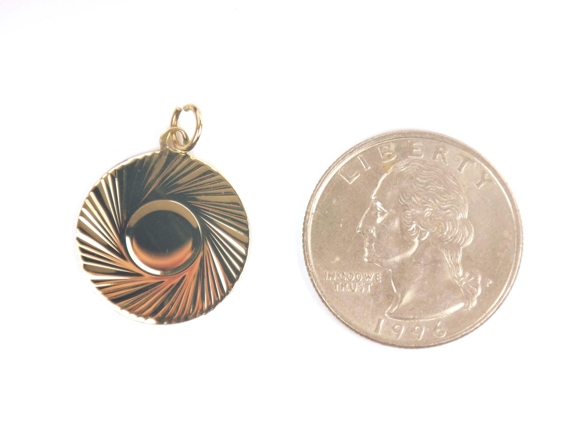 Vintage 14k Engravable Round Disc Pendant, Yellow Gold Circle Charm, Circa 1960's