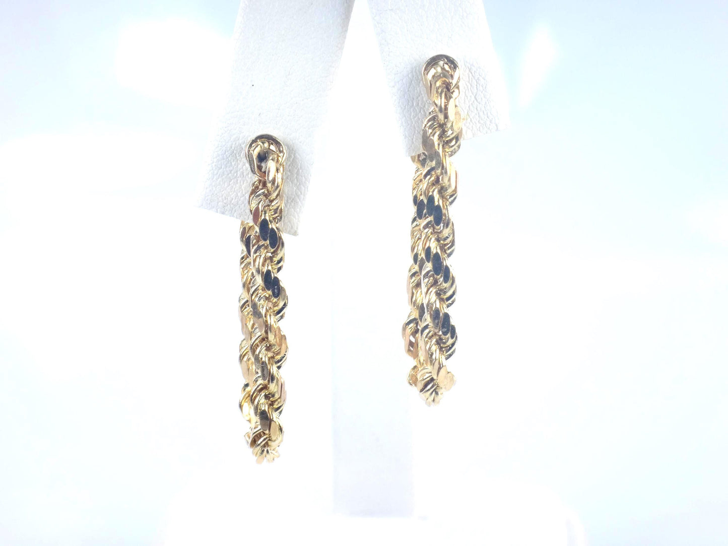 Vintage 14k Yellow Gold Rope Chain Hoop Earrings, Circa 1990s