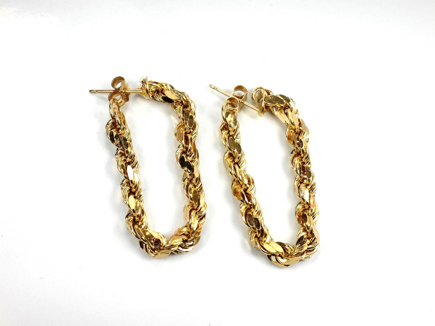 Vintage 14k Yellow Gold Rope Chain Hoop Earrings, Circa 1990s