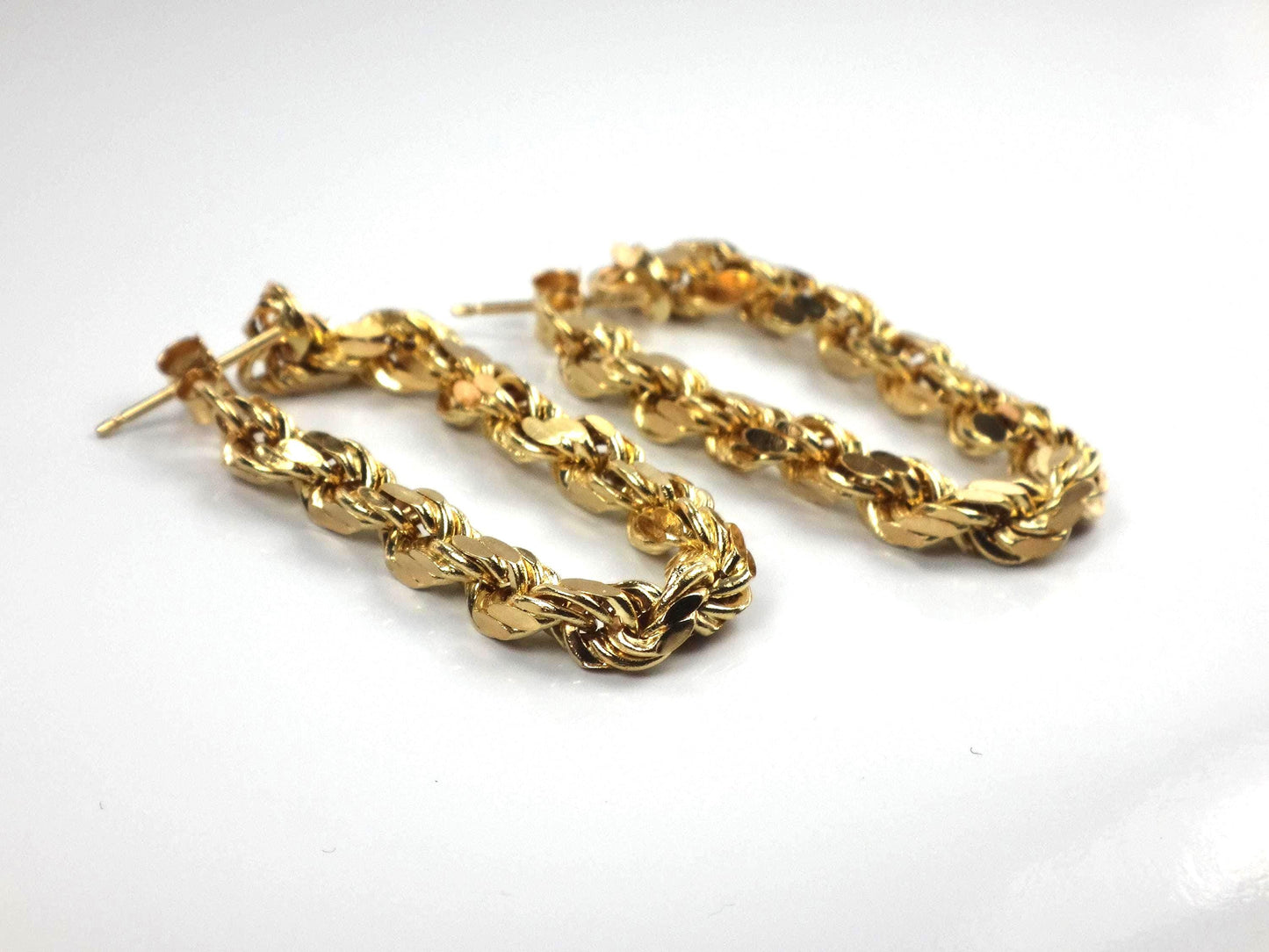 Vintage 14k Yellow Gold Rope Chain Hoop Earrings, Circa 1990s