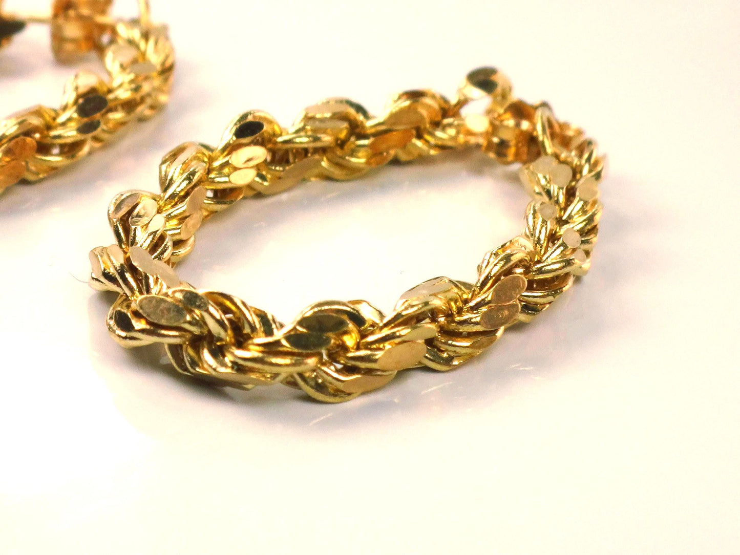 Vintage 14k Yellow Gold Rope Chain Hoop Earrings, Circa 1990s