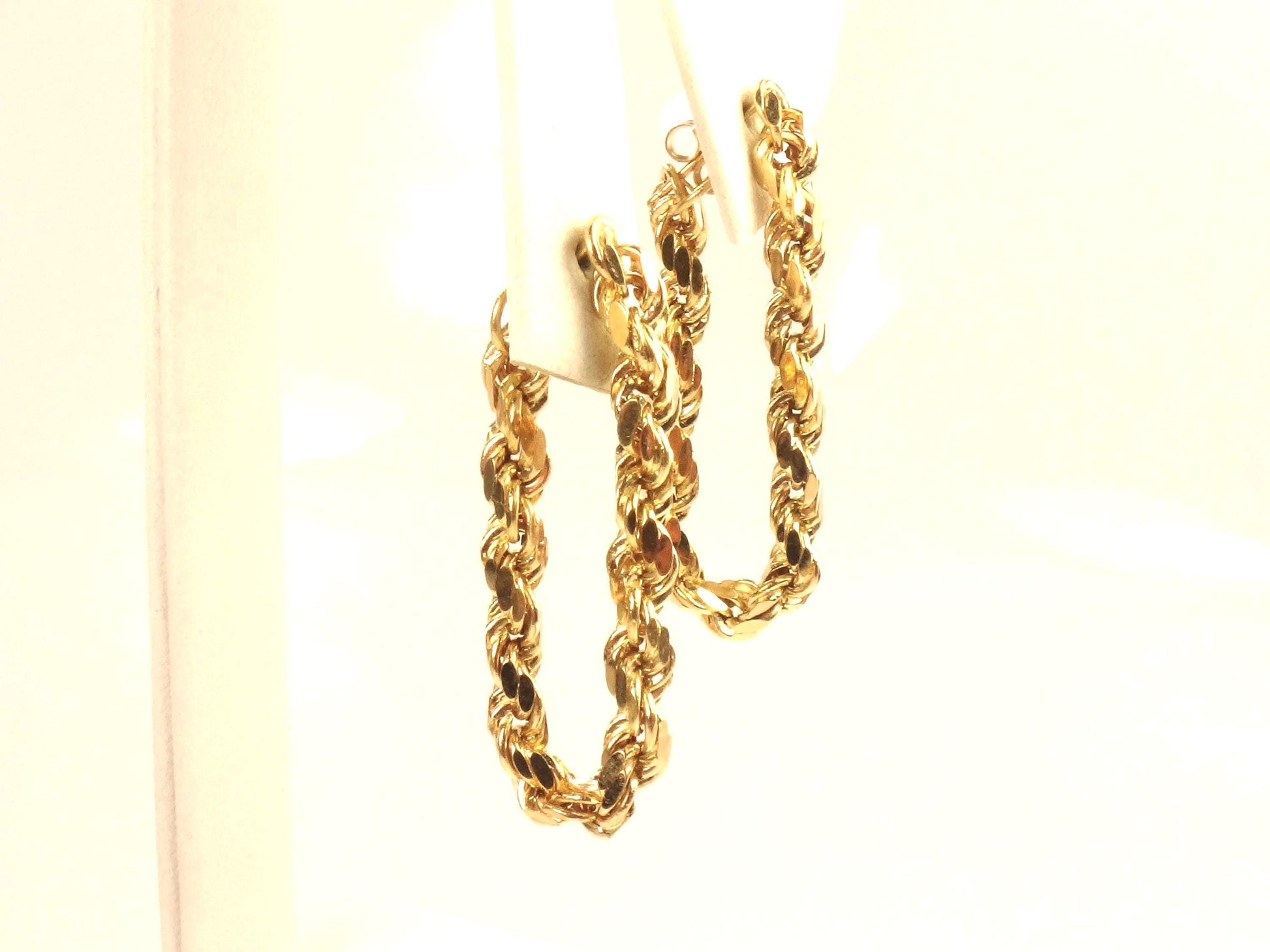 Vintage 14k Yellow Gold Rope Chain Hoop Earrings, Circa 1990s