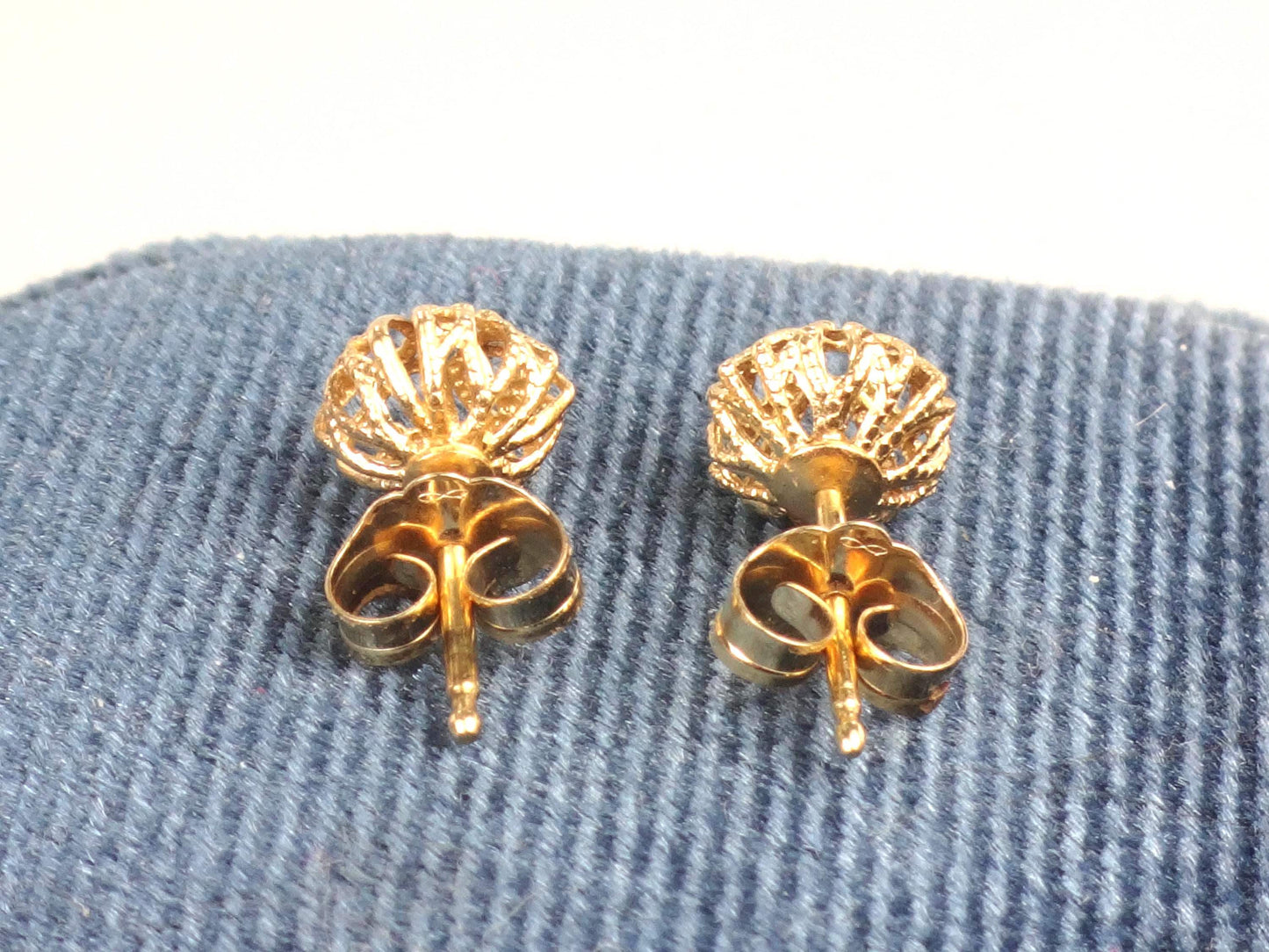 Vintage 14k Yellow Gold Ball Stud Earrings: Fancy Style, 7.6 MM