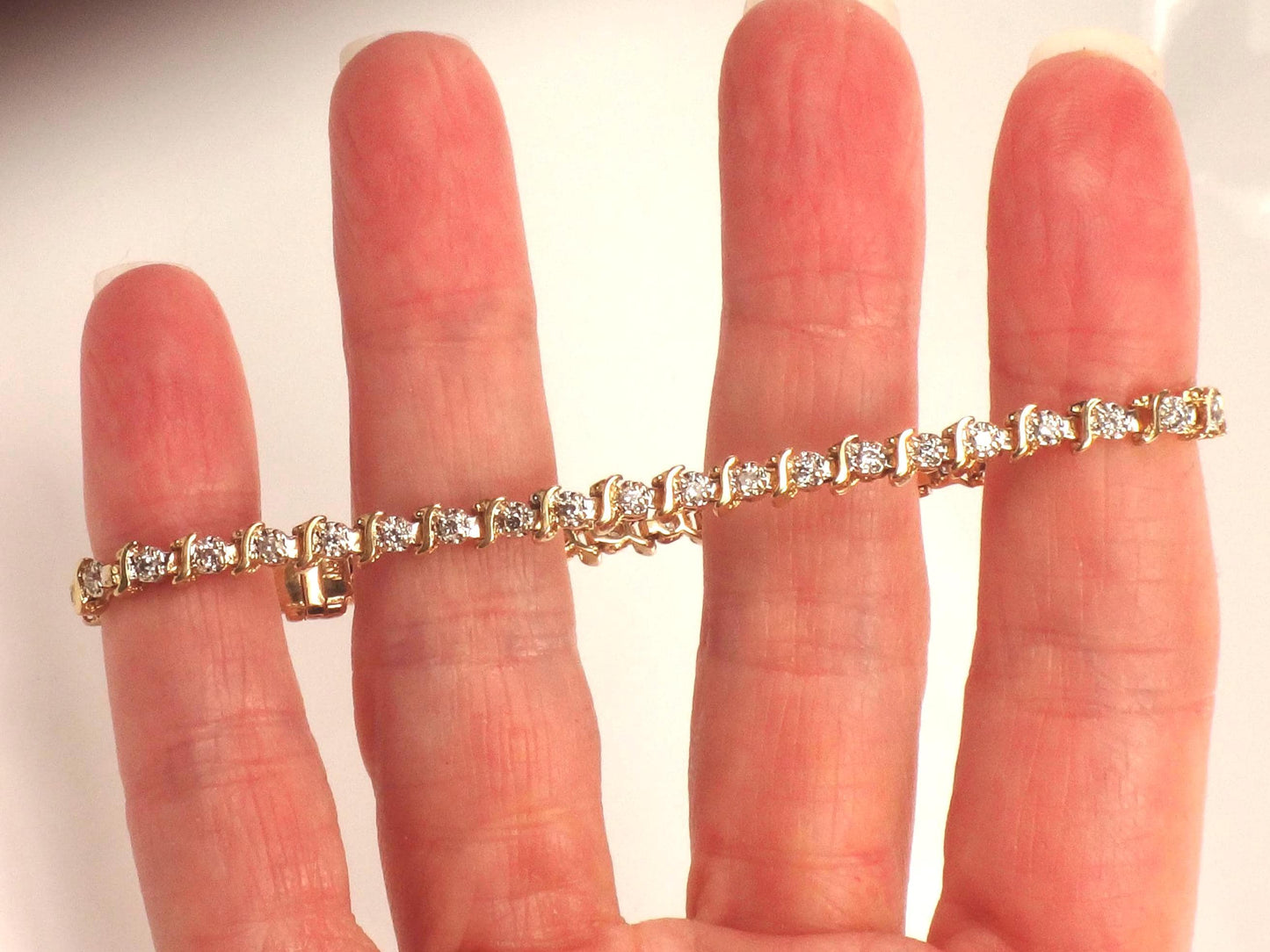 Vintage 14k Yellow Gold Diamond Tennis Bracelet, 7" Everyday Bracelet