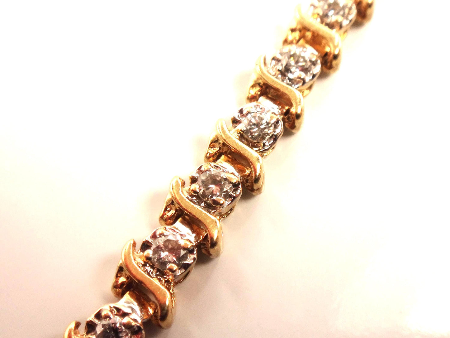 Vintage 14k Yellow Gold Diamond Tennis Bracelet, 7" Everyday Bracelet