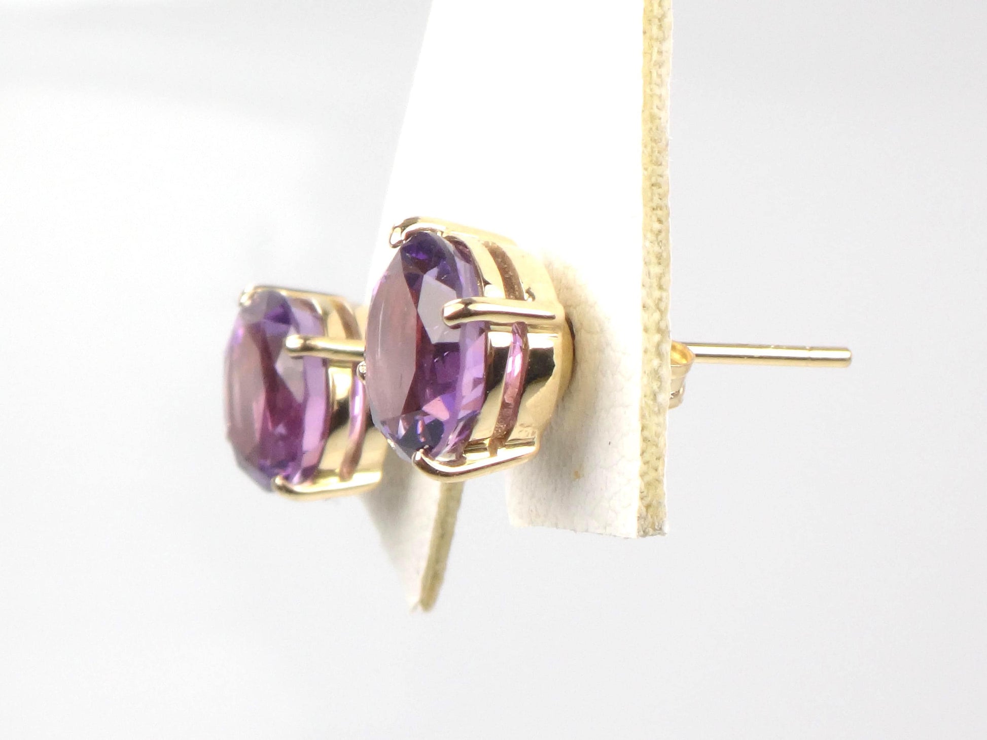 Vintage 14k Yellow Gold Round Amethyst Stud Earrings: 8 MM, February Birthstone