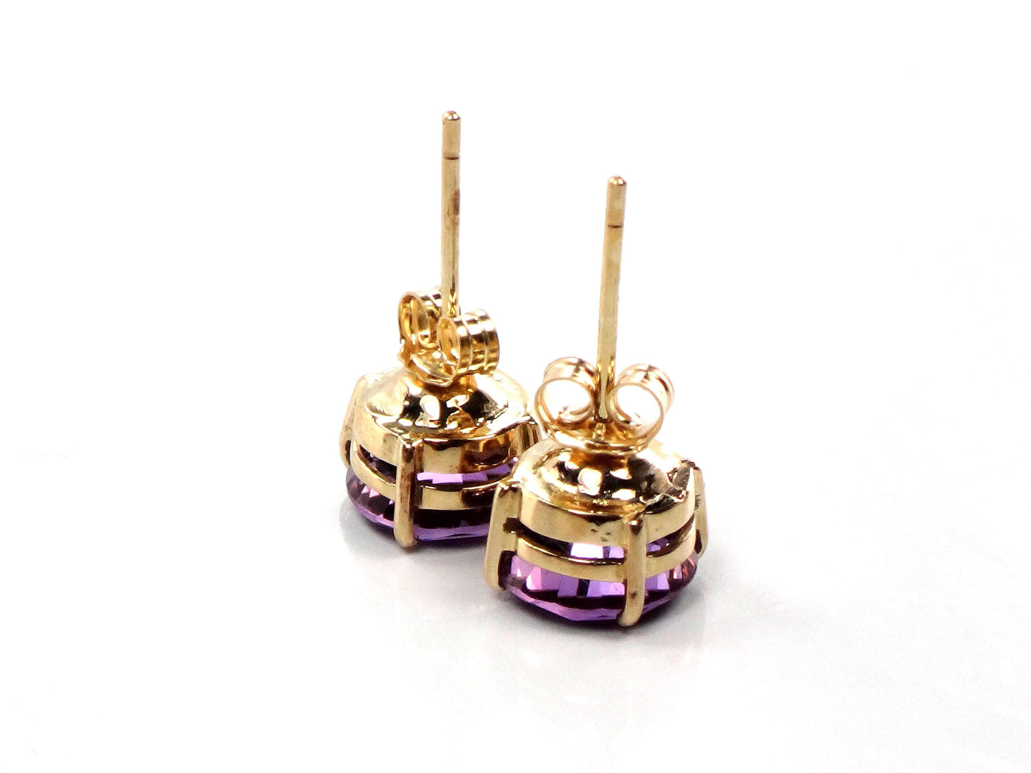 Vintage 14k Yellow Gold Round Amethyst Stud Earrings: 8 MM, February Birthstone
