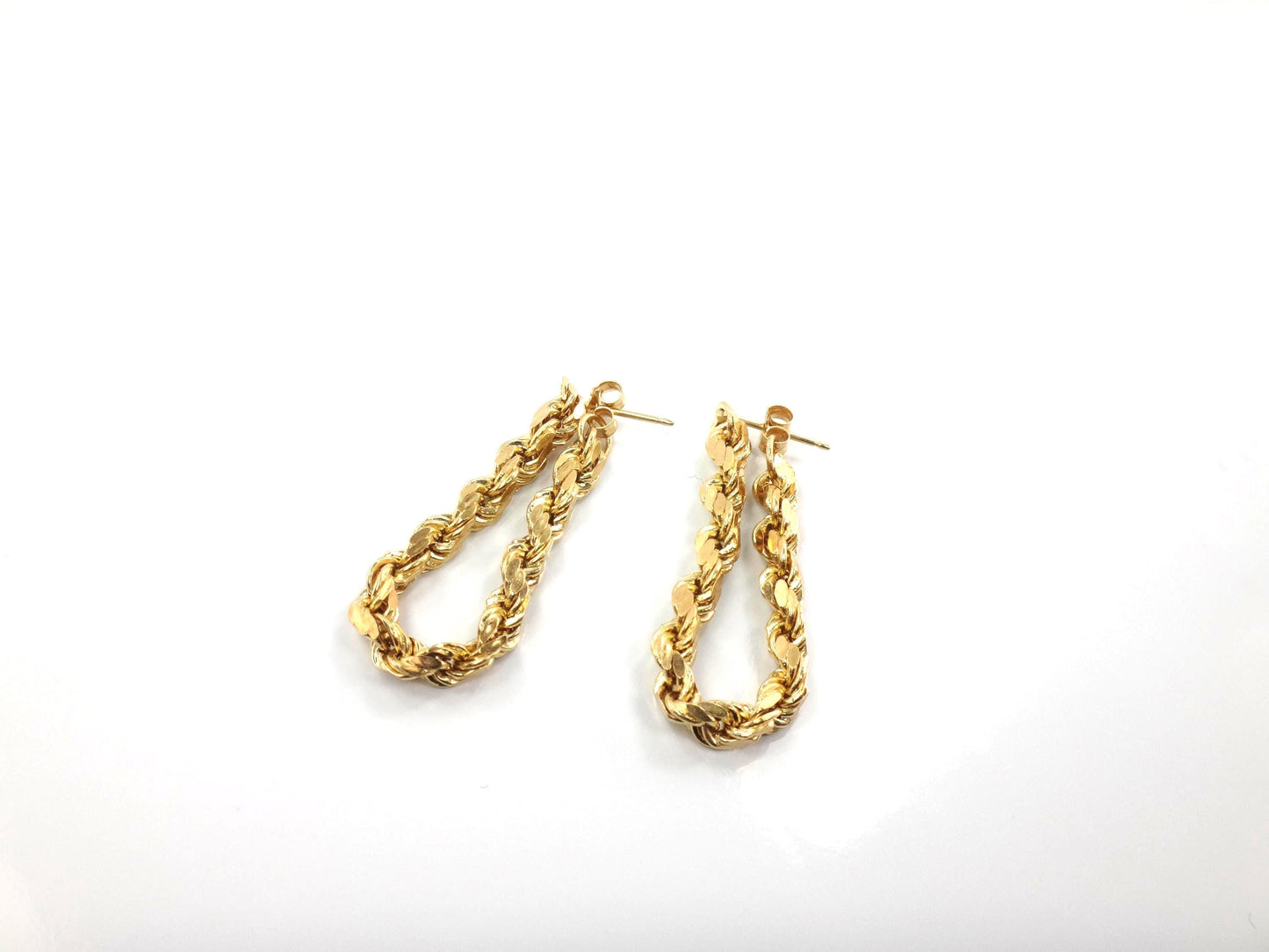 Vintage 14k Yellow Gold Rope Chain Hoop Earrings, Circa 1990s