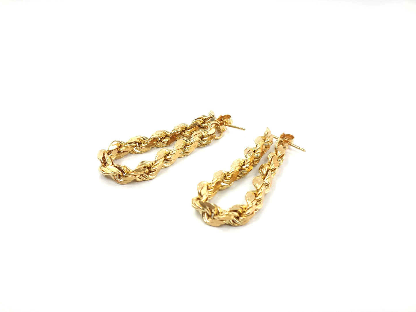 Vintage 14k Yellow Gold Rope Chain Hoop Earrings, Circa 1990s