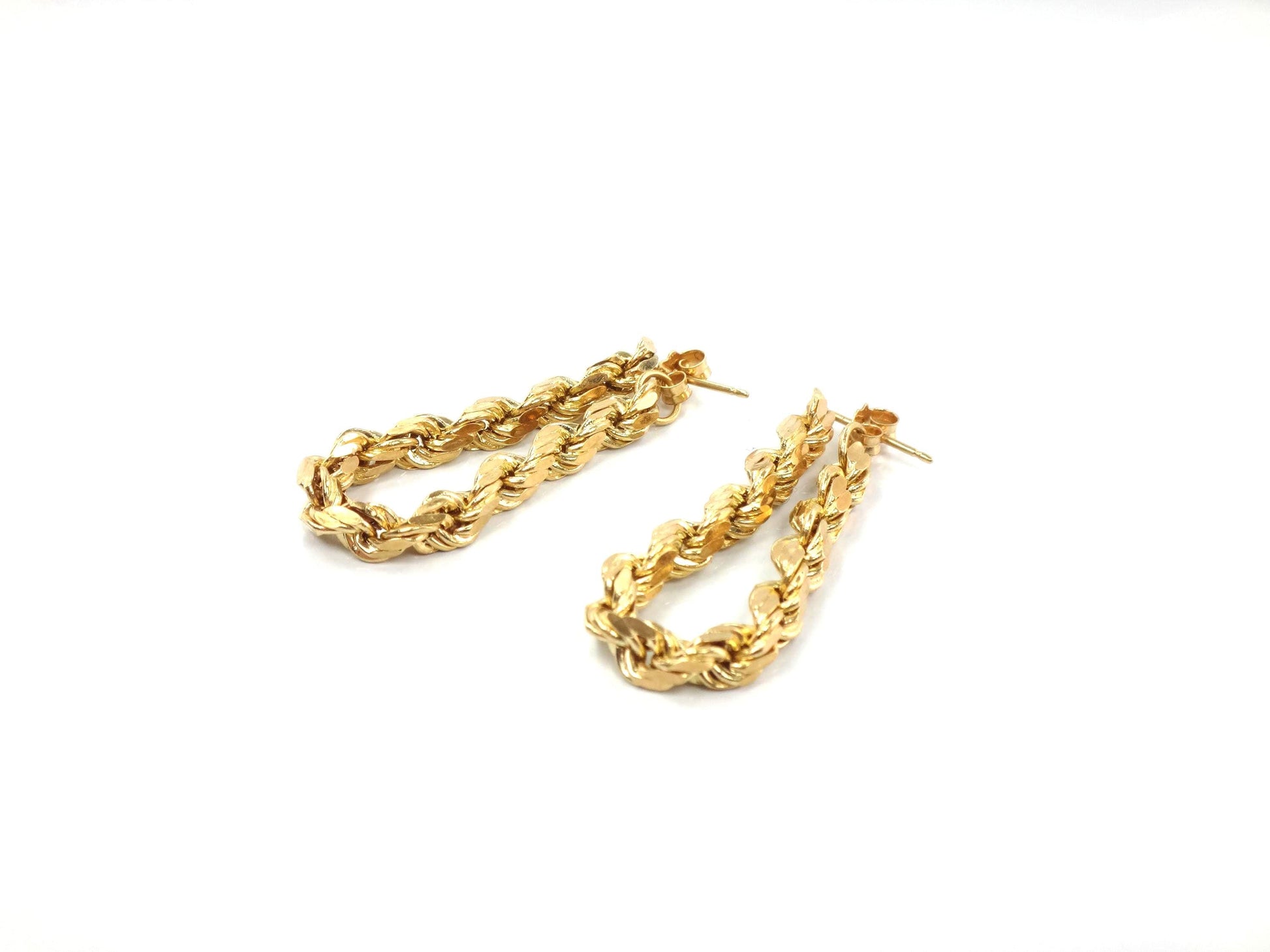 Vintage 14k Yellow Gold Rope Chain Hoop Earrings, Circa 1990s