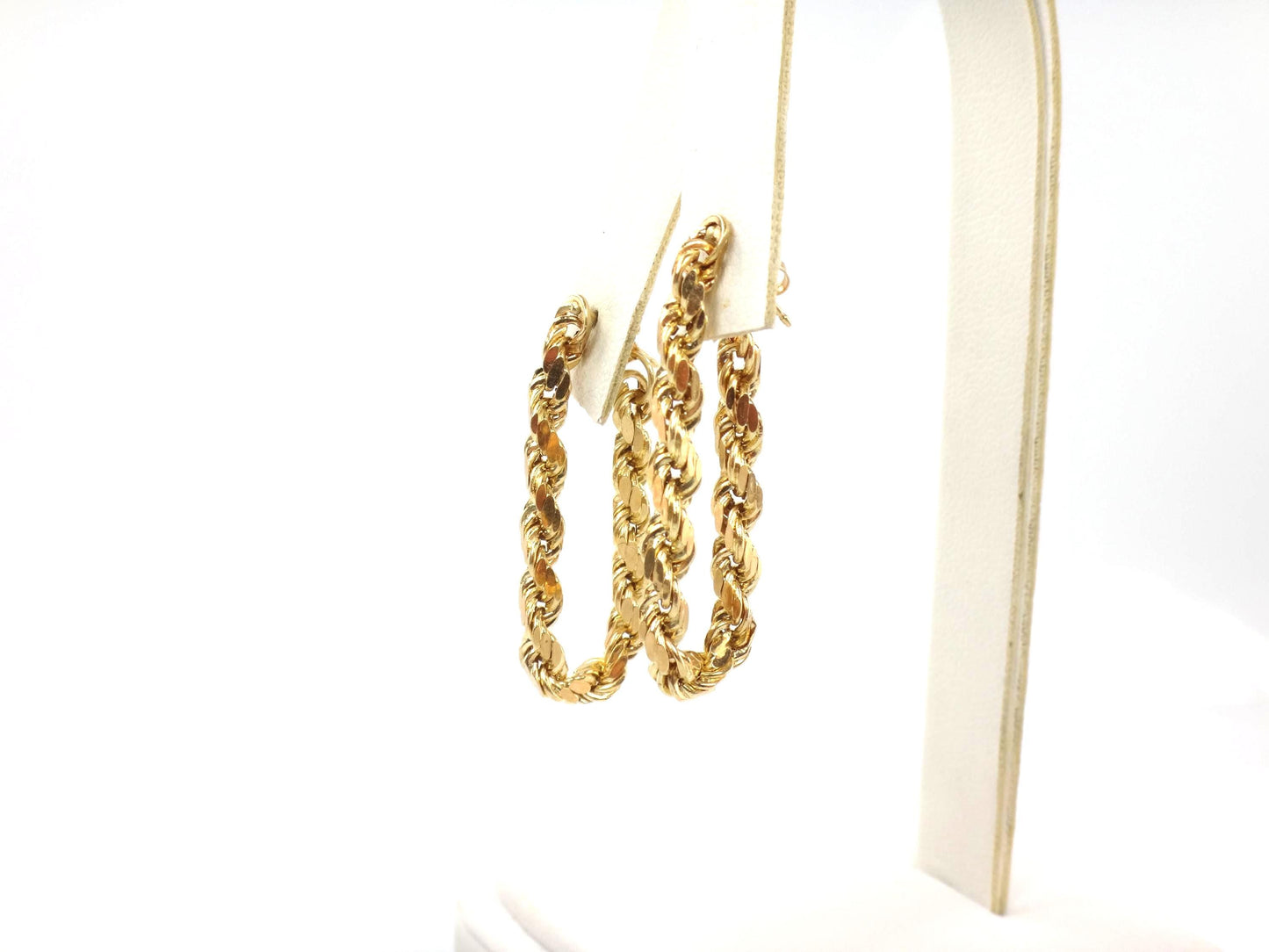 Vintage 14k Yellow Gold Rope Chain Hoop Earrings, Circa 1990s