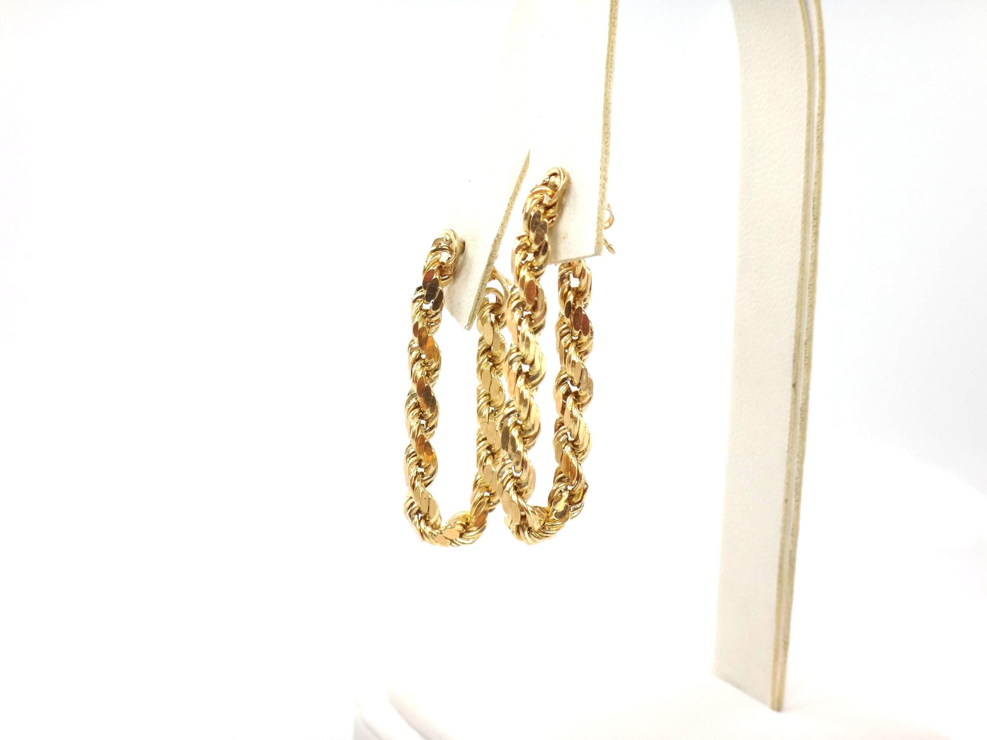 Vintage 14k Yellow Gold Rope Chain Hoop Earrings, Circa 1990s