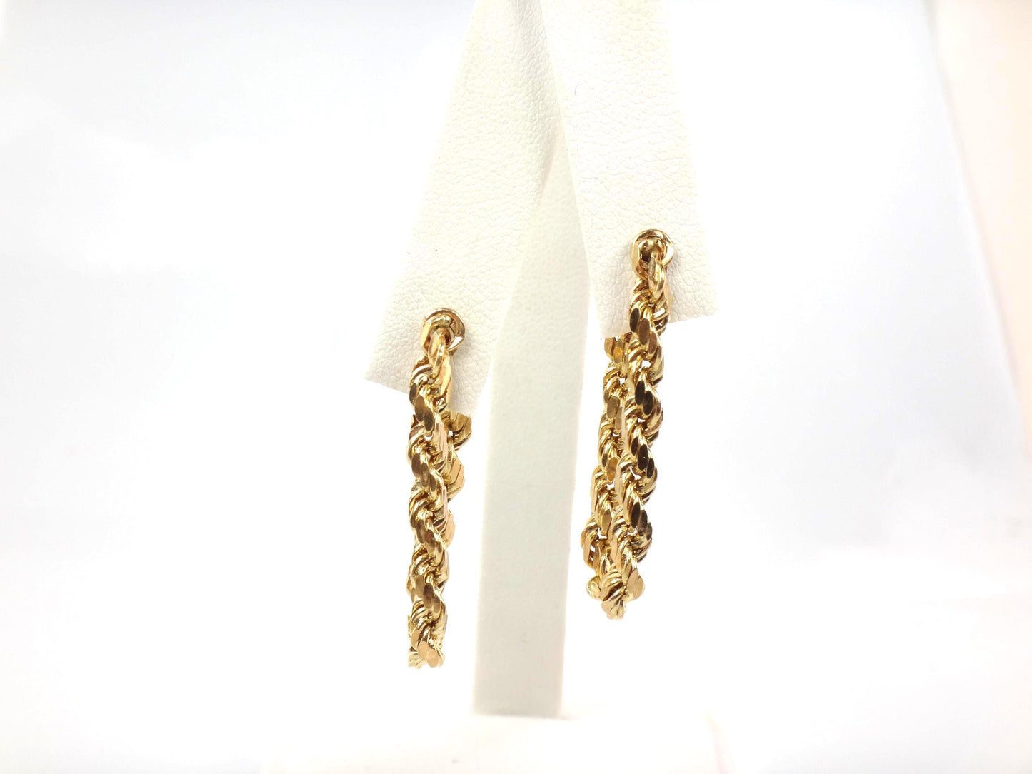 Vintage 14k Yellow Gold Rope Chain Hoop Earrings, Circa 1990s