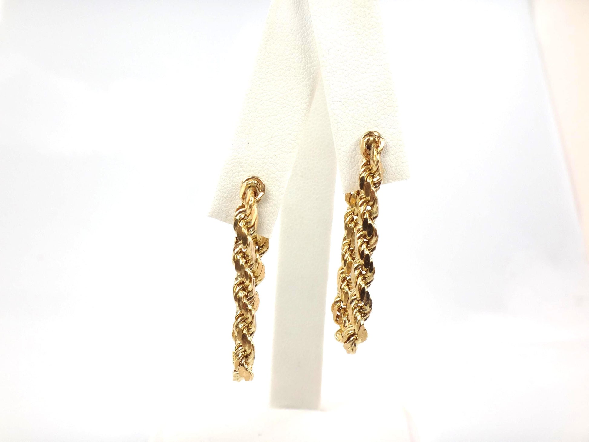 Vintage 14k Yellow Gold Rope Chain Hoop Earrings, Circa 1990s