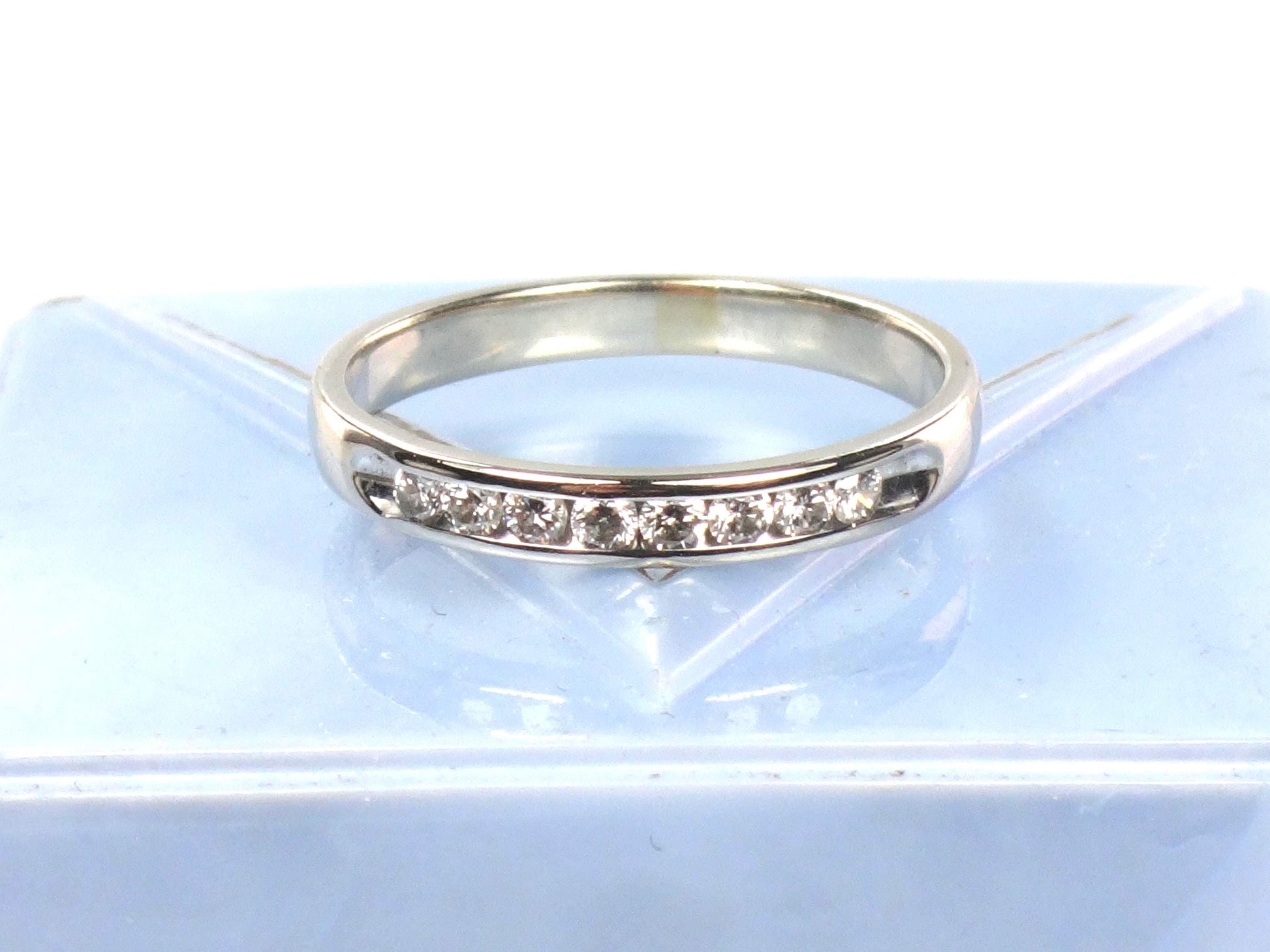 Vintage 14k White Gold Diamond Wedding Band - Channel Set Ring, Size 7
