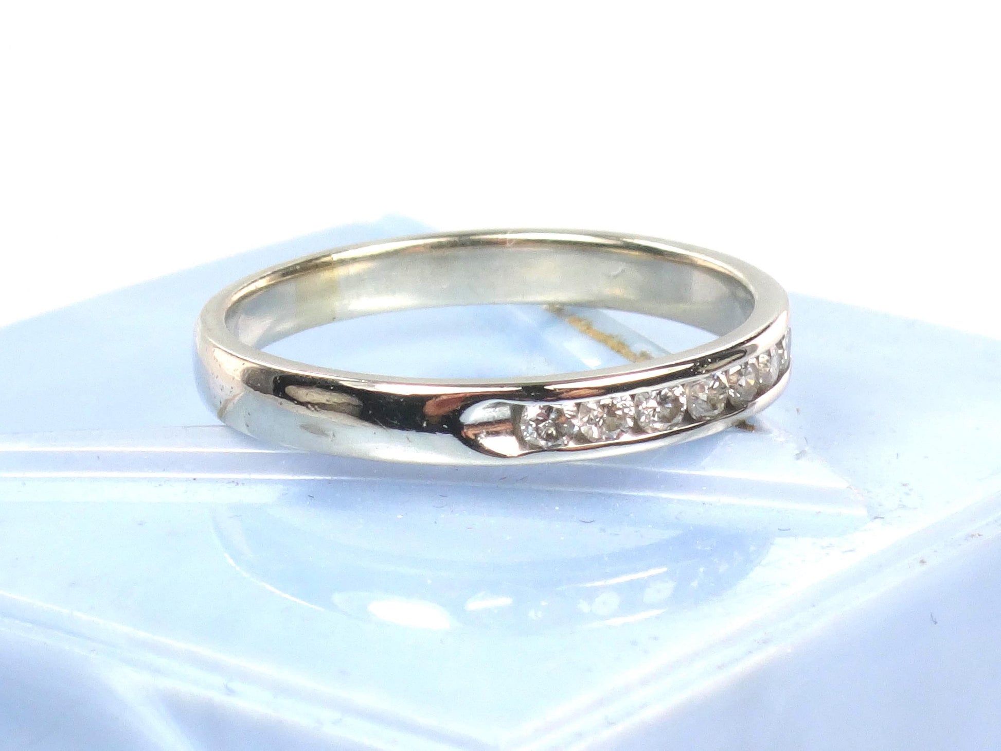 Vintage 14k White Gold Diamond Wedding Band - Channel Set Ring, Size 7
