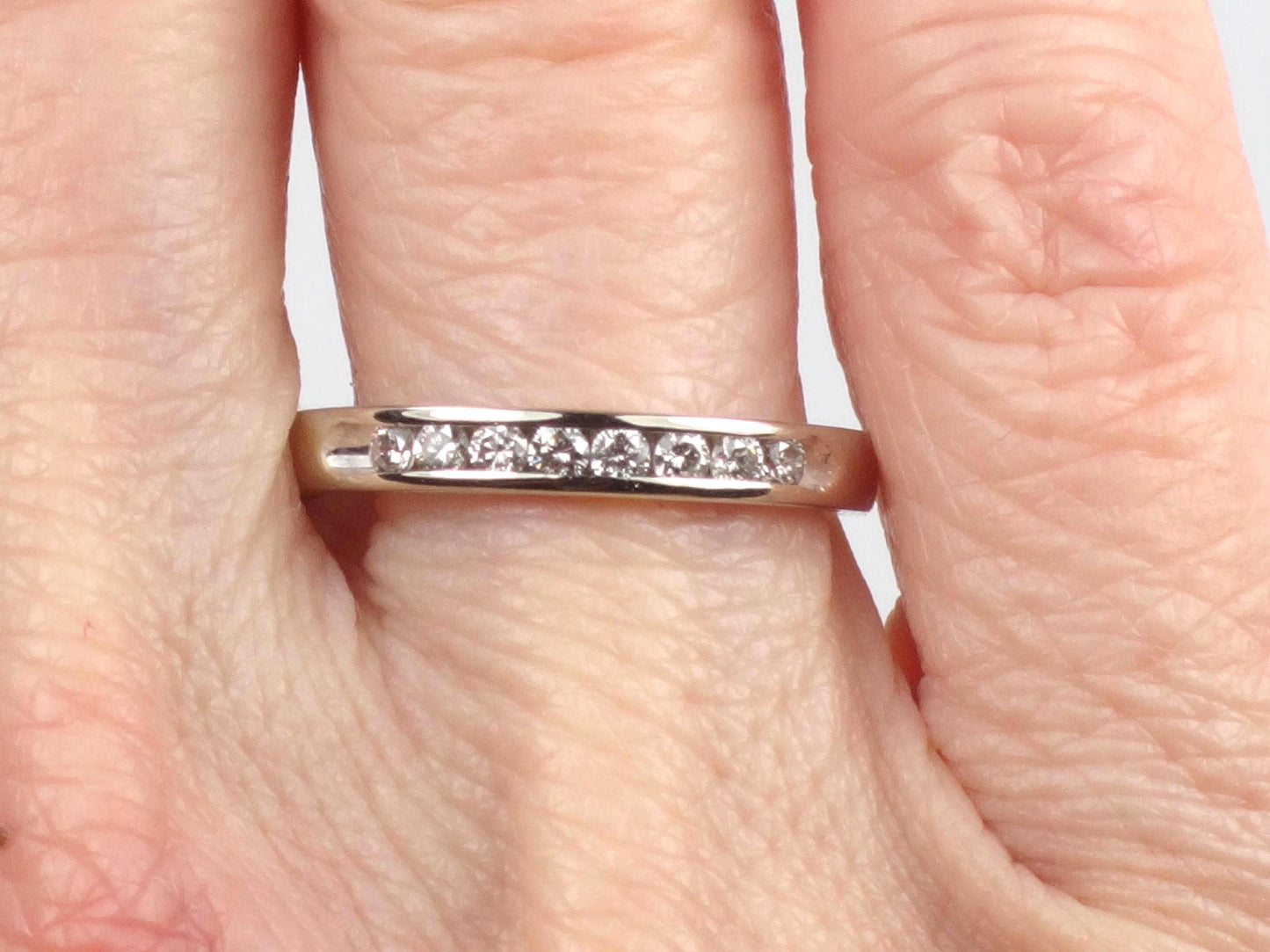 Vintage 14k White Gold Diamond Wedding Band - Channel Set Ring, Size 7