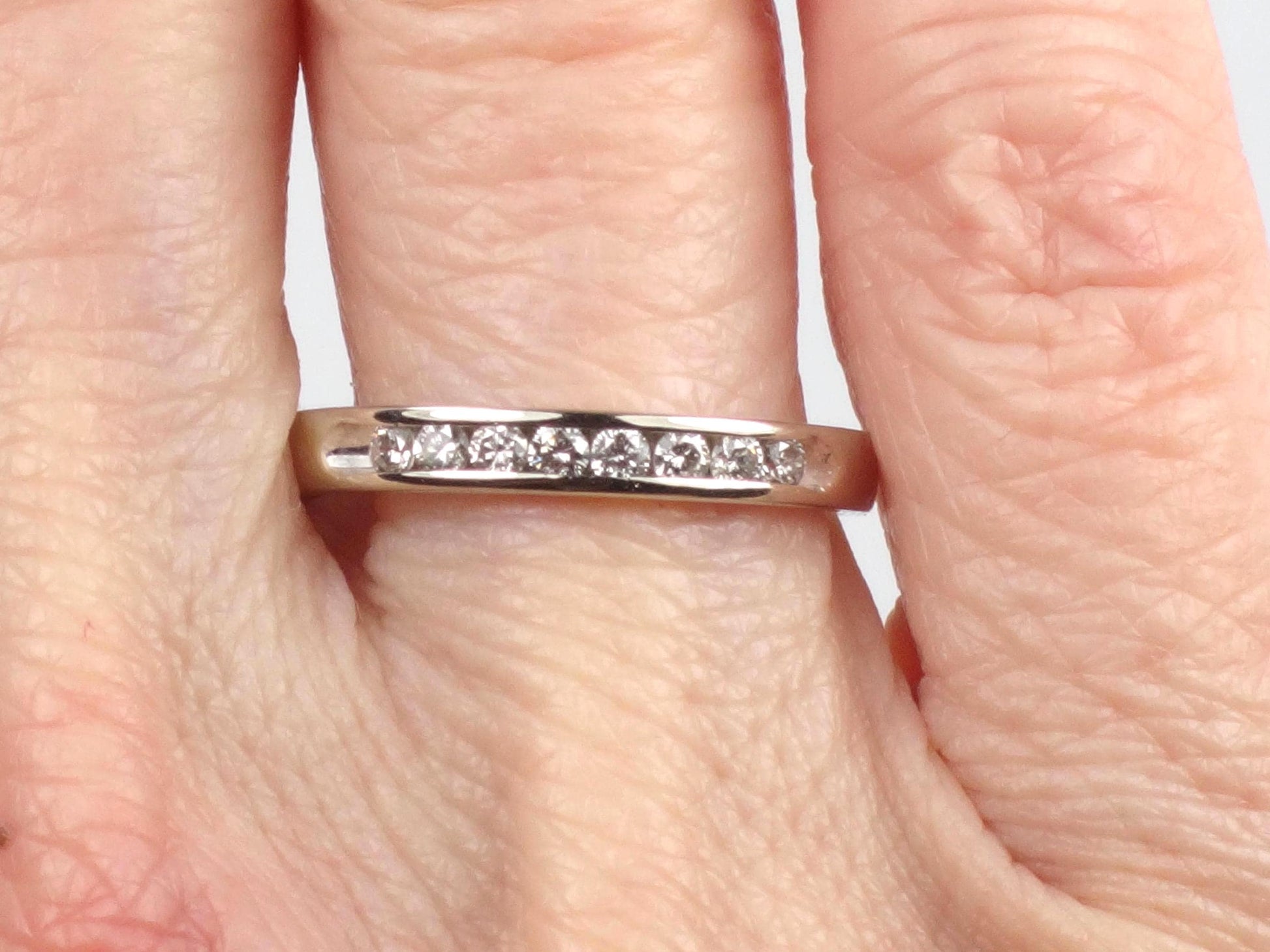 Vintage 14k White Gold Diamond Wedding Band - Channel Set Ring, Size 7