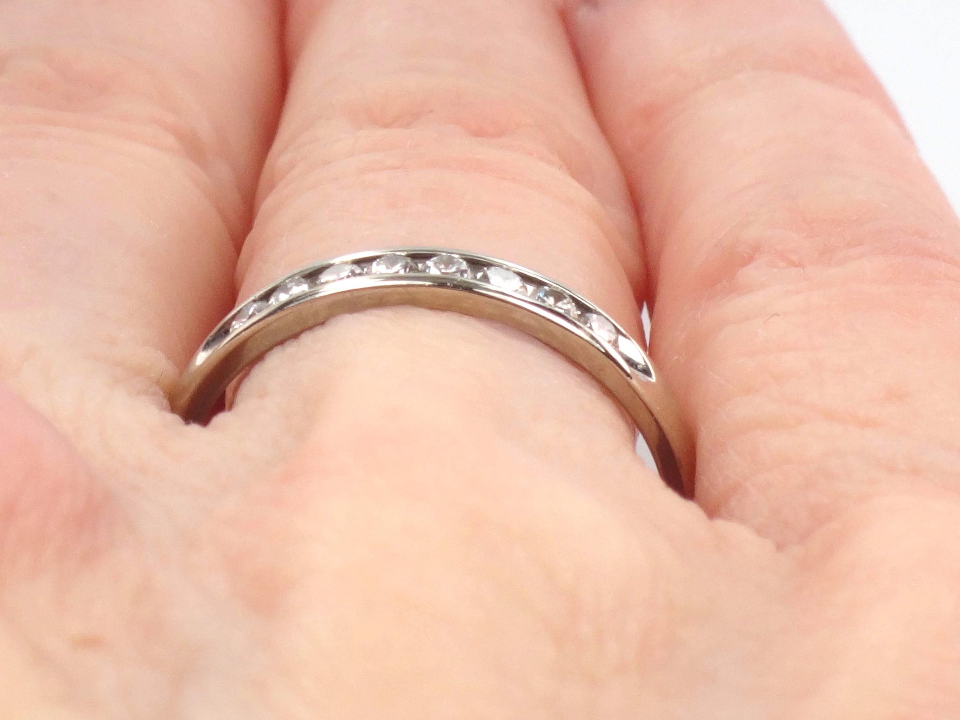 Vintage 14k White Gold Diamond Wedding Band - Channel Set Ring, Size 7