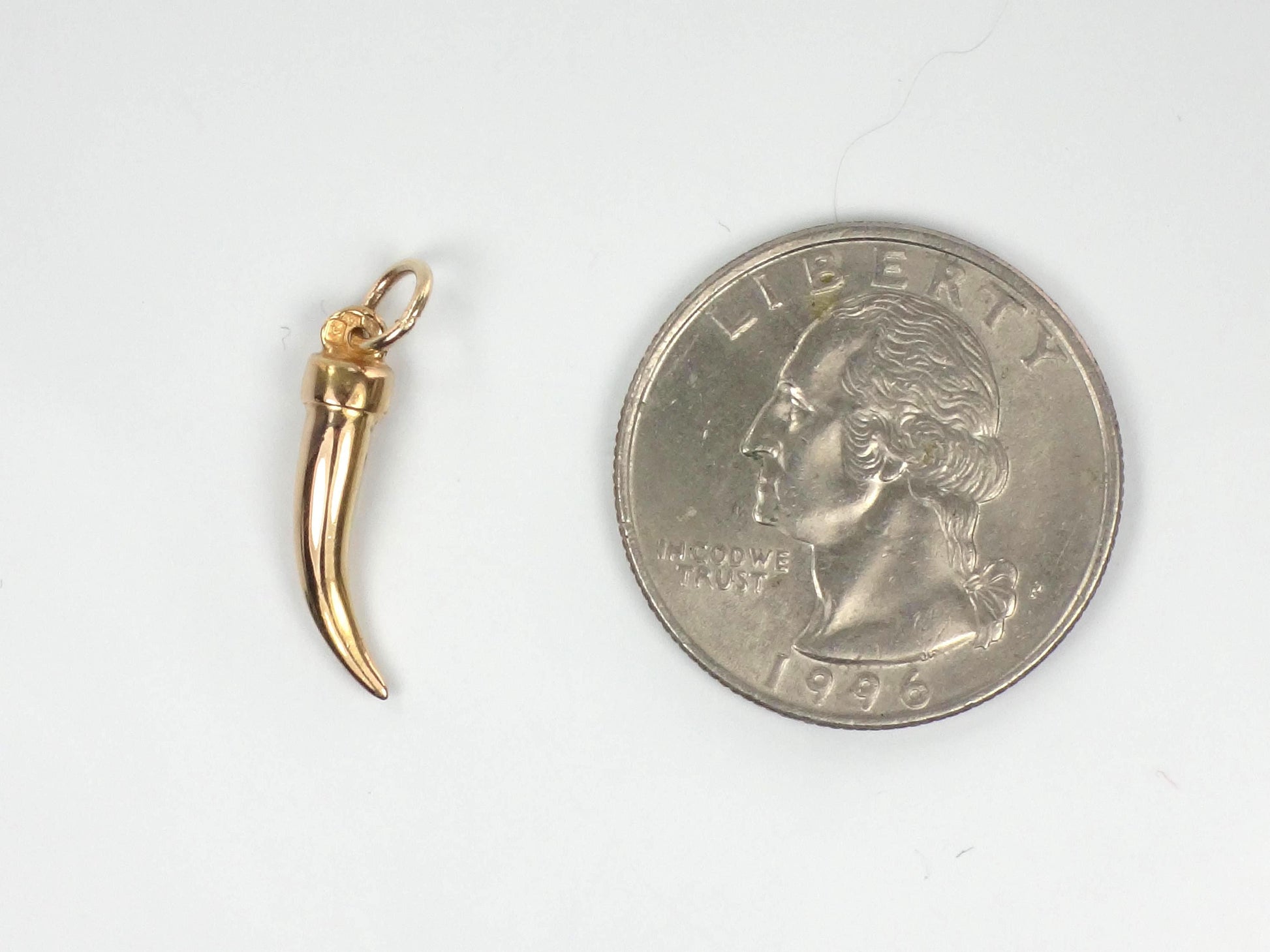 Vintage Yellow Gold Italian Horn Pendant, Good Luck Charm, Cornicello Amulet Talisman, Portugal 19.2k Jewelry
