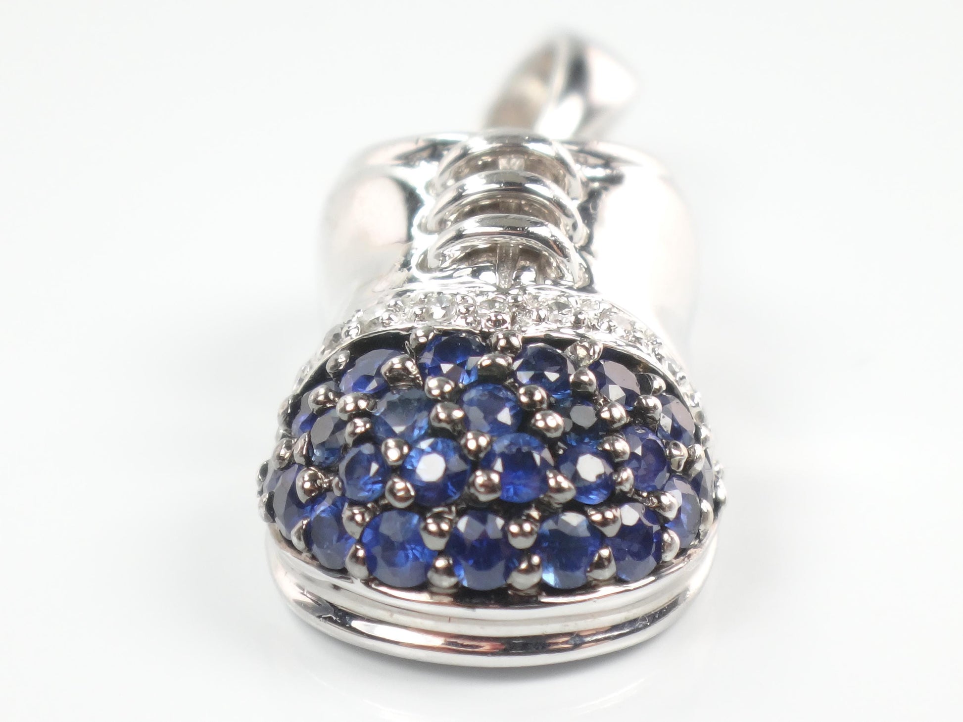 Vintage 14k White Gold Sapphire Diamond Baby Shoe Pendant, Bootie Charm for Mother