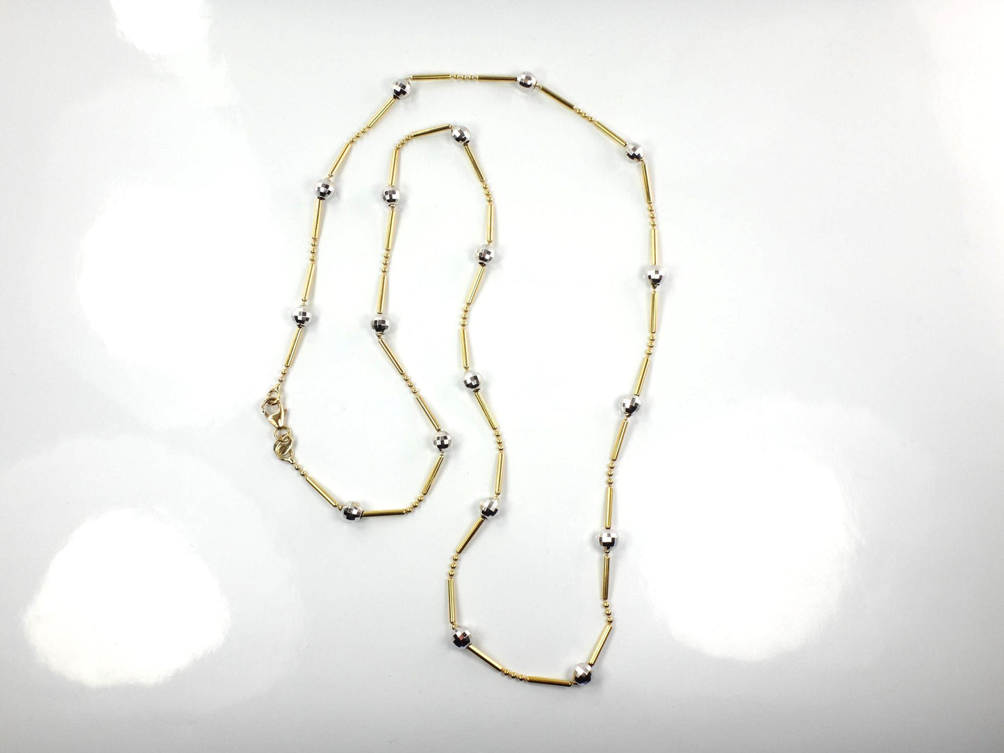 Vintage 14k Two Tone Gold Gold Station Necklace, 24" Ball Chain