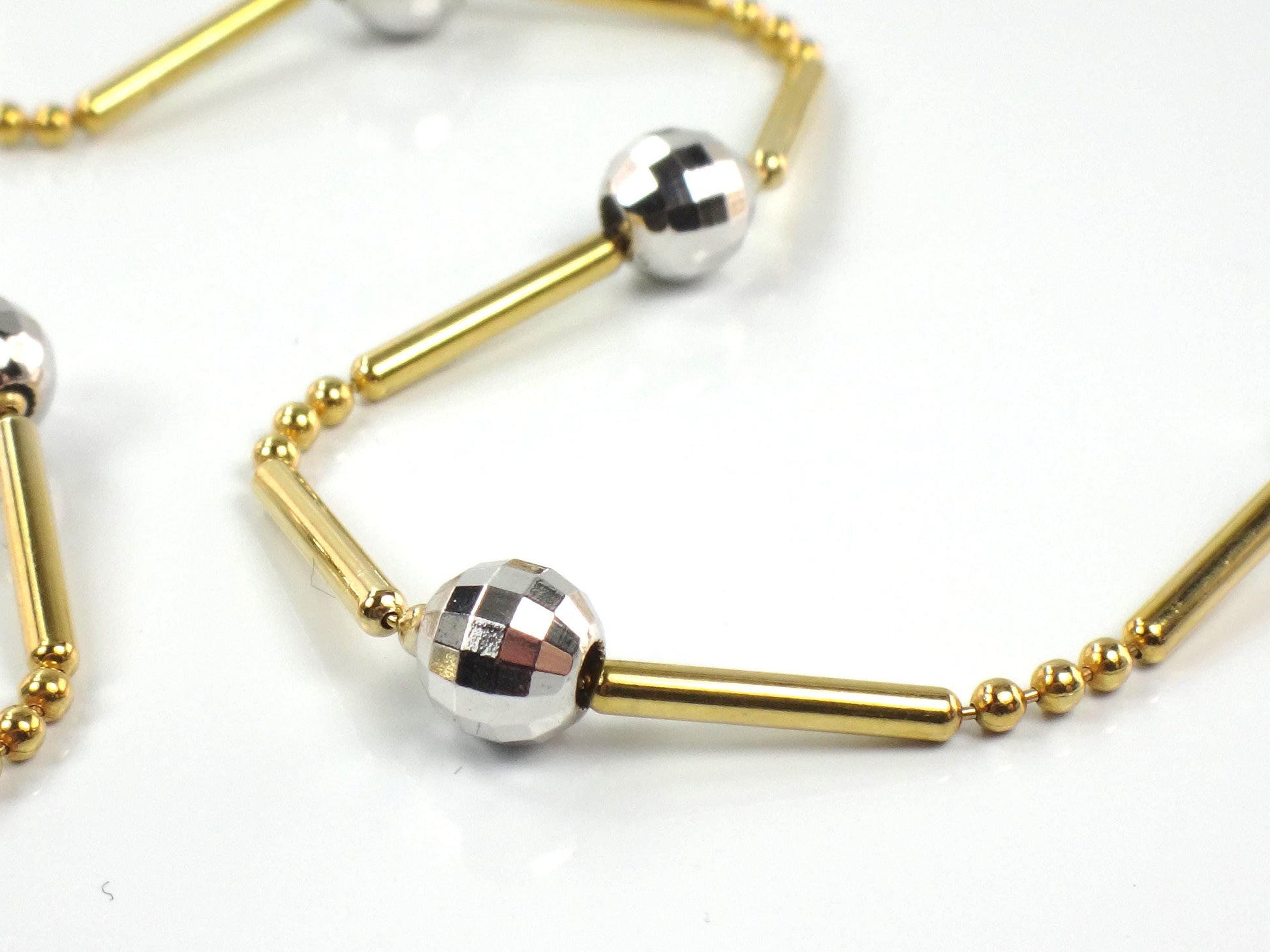 Vintage 14k Two Tone Gold Gold Station Necklace, 24" Ball Chain