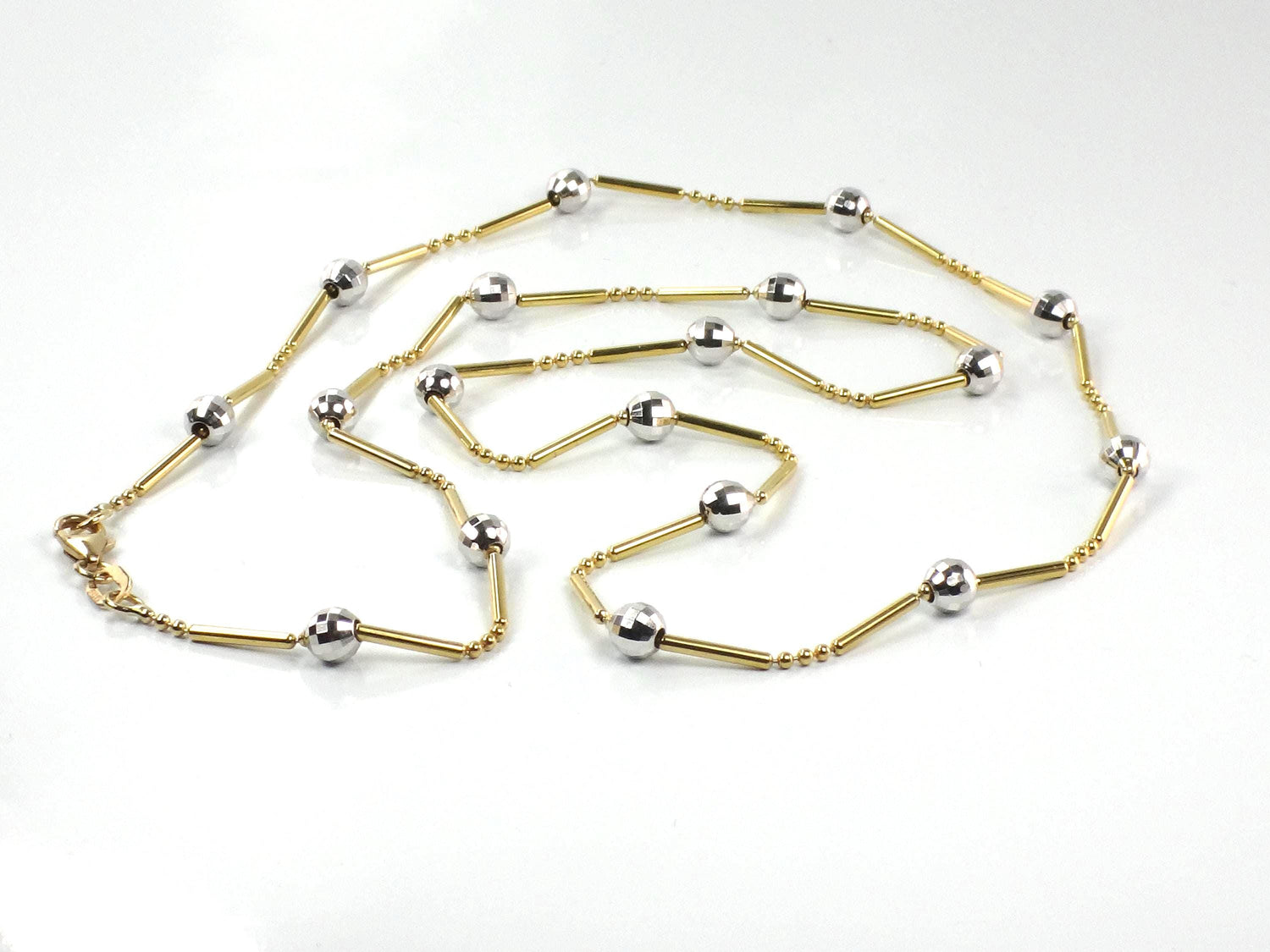 Vintage 14k Two Tone Gold Gold Station Necklace, 24" Ball Chain