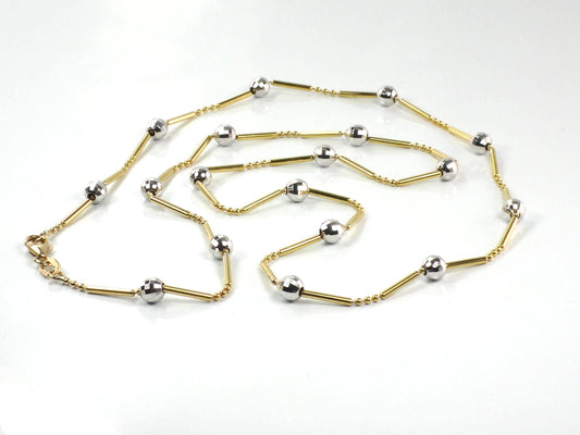 Vintage 14k Two Tone Gold Gold Station Necklace, 24" Ball Chain
