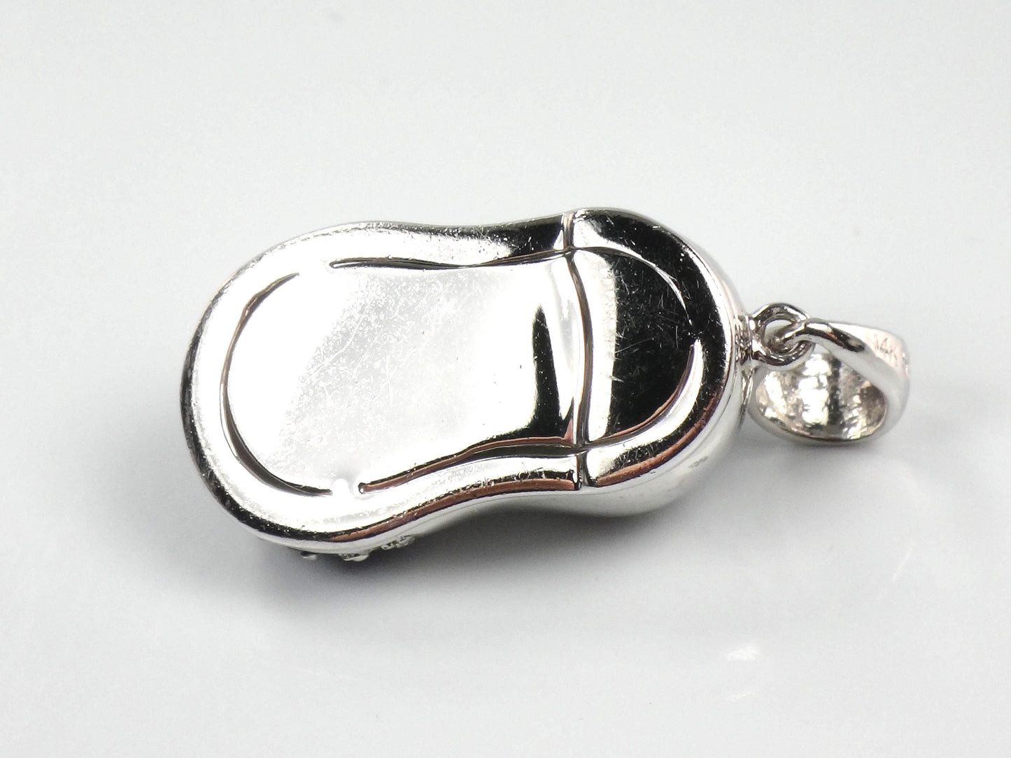 Vintage 14k White Gold Sapphire Diamond Baby Shoe Pendant, Bootie Charm for Mother