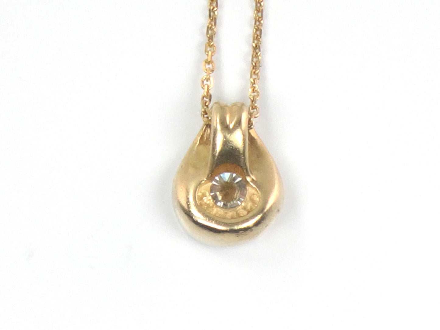 Vintage Yellow Gold Round Diamond Drop Pendant Necklace 18"