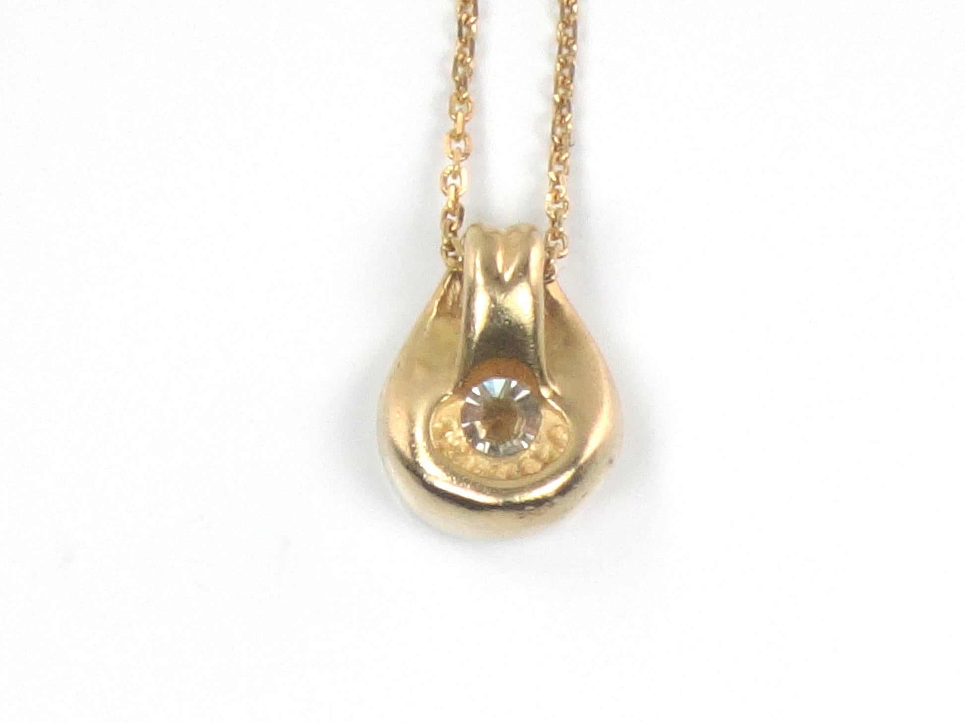 Vintage Yellow Gold Round Diamond Drop Pendant Necklace 18"
