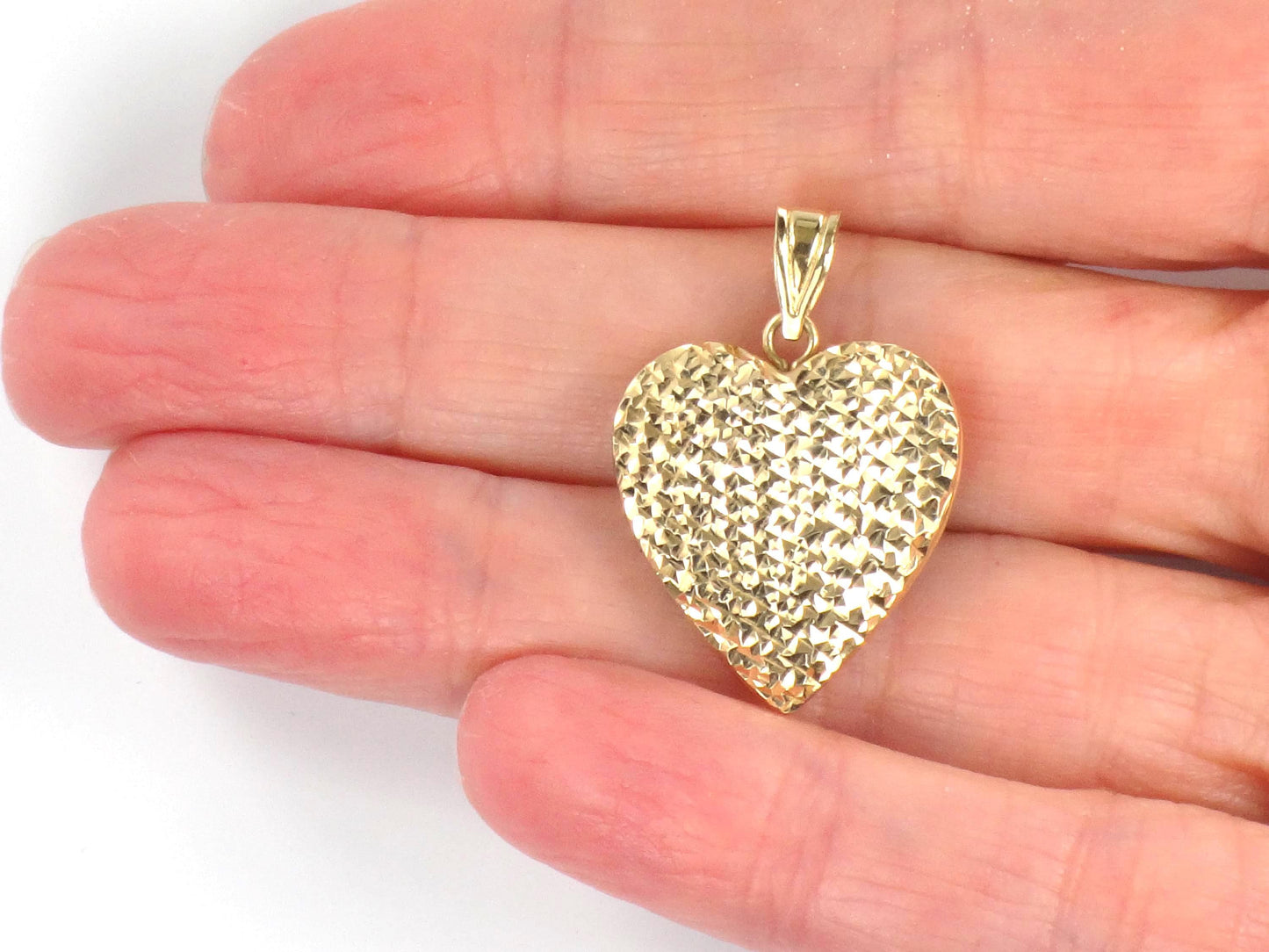 Vintage 14k Yellow Gold Puffed Heart Locket Pendant with Diamond Cut Design