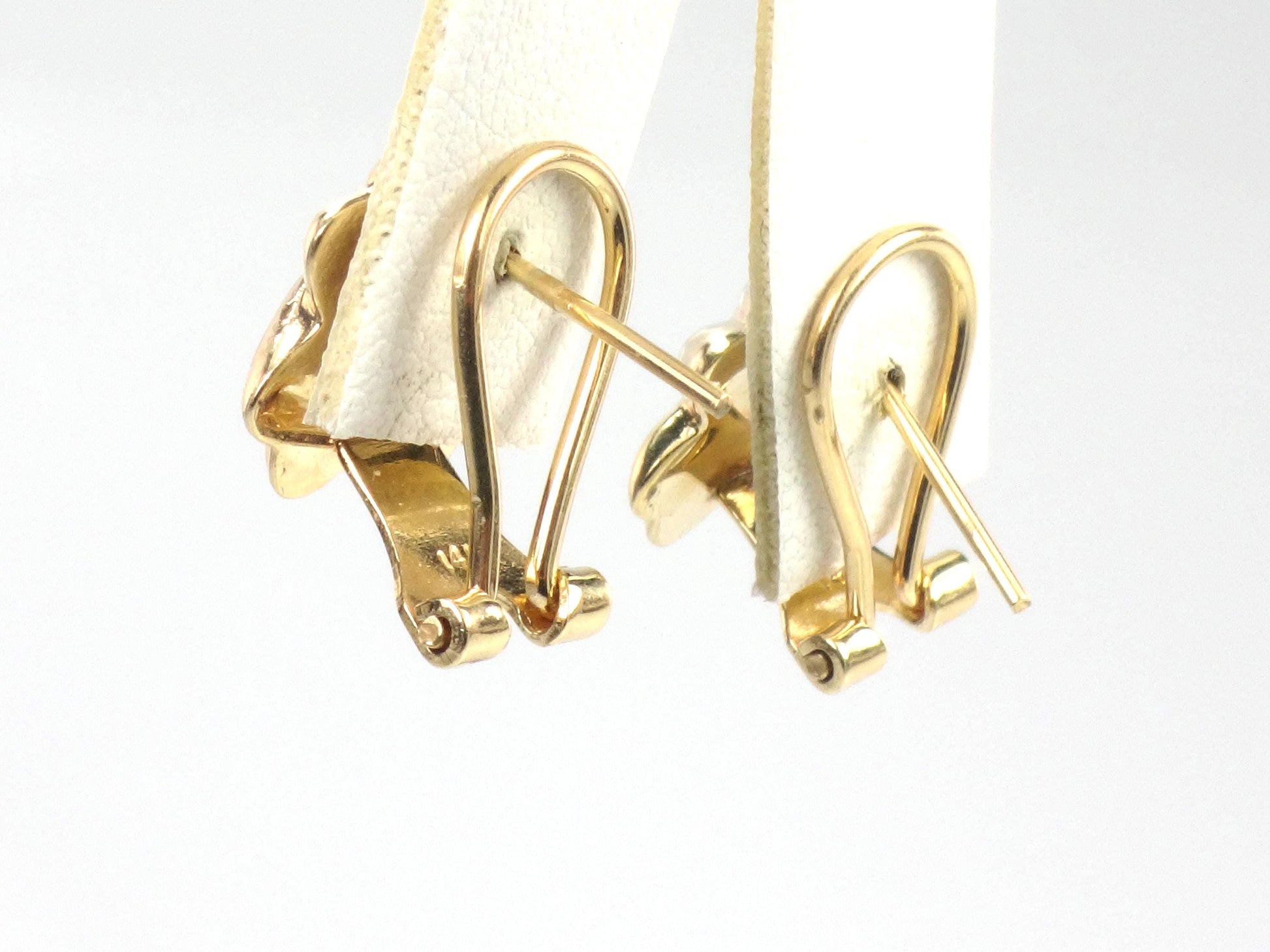 Vintage 14k Yellow Gold Puffed X Stud Earrings with Omega Backs