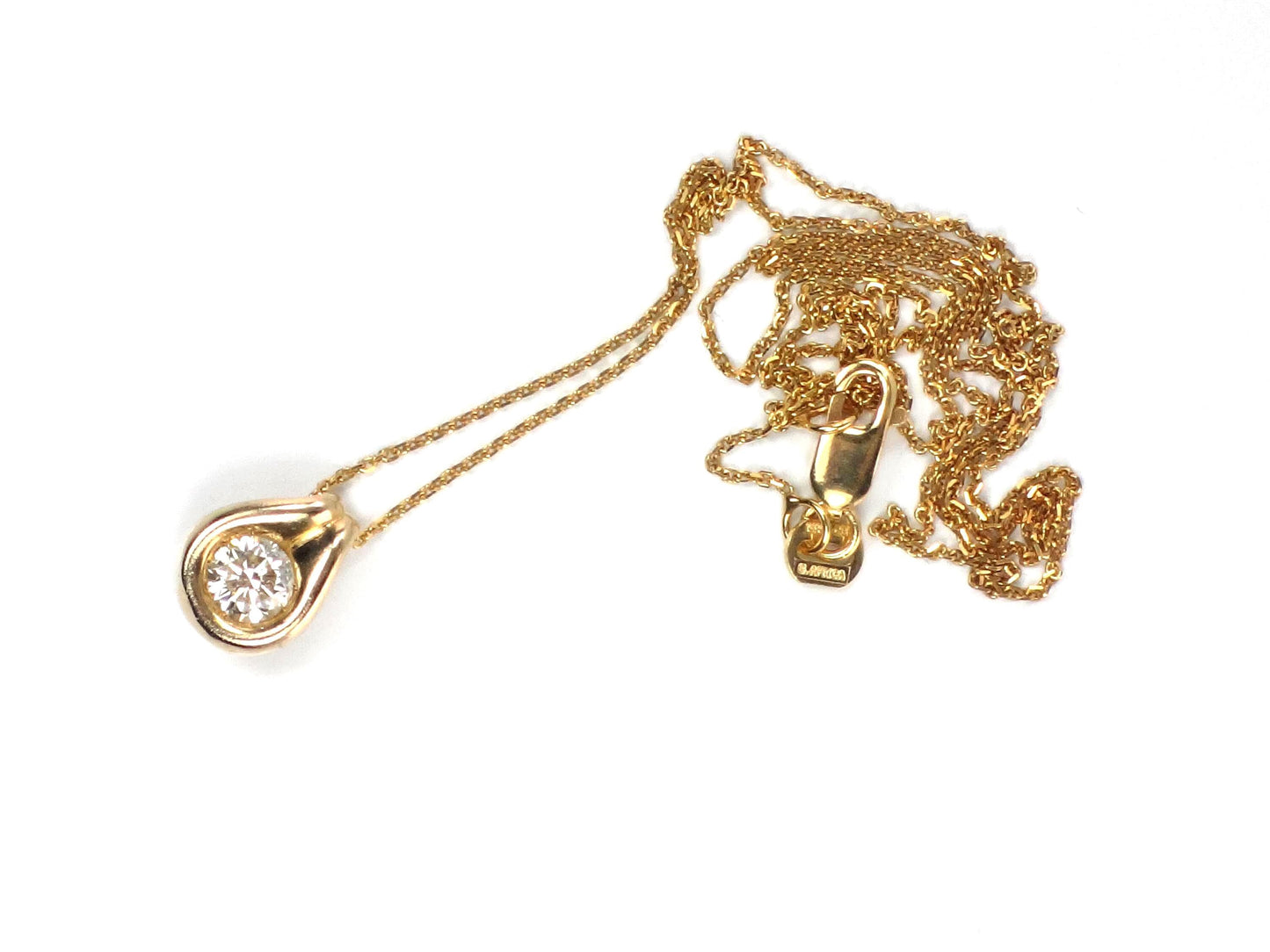 Vintage Yellow Gold Round Diamond Drop Pendant Necklace 18"