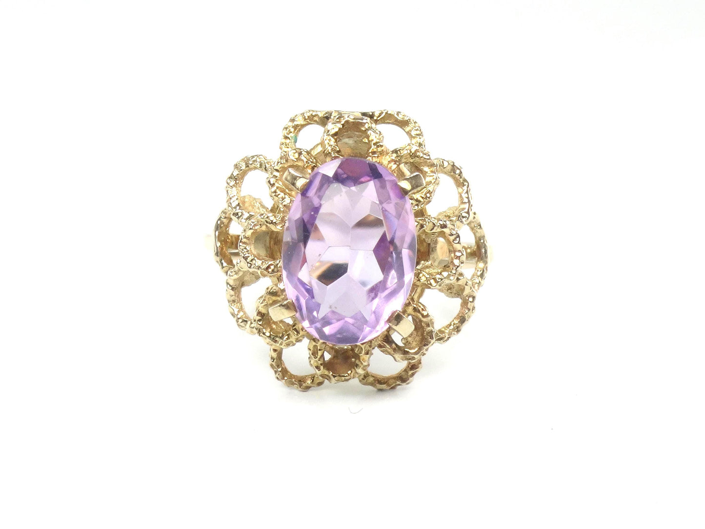 Vintage Yellow Gold Floral Amethyst Ring, Size 7
