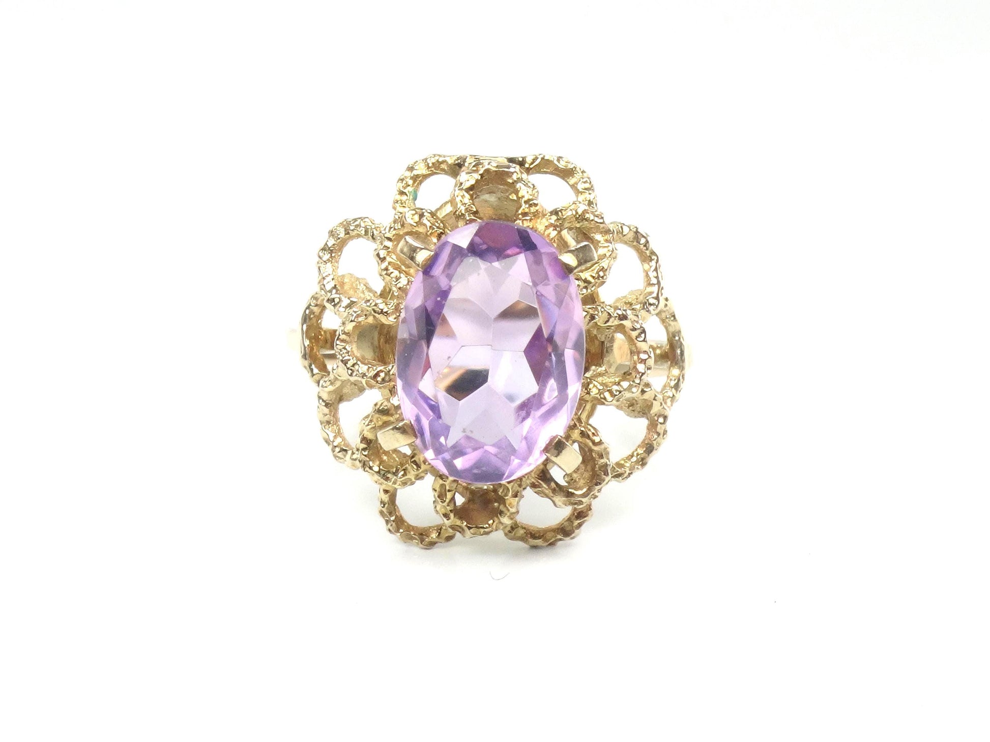 Vintage Yellow Gold Floral Amethyst Ring, Size 7