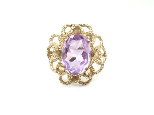 Vintage Yellow Gold Floral Amethyst Ring, Size 7