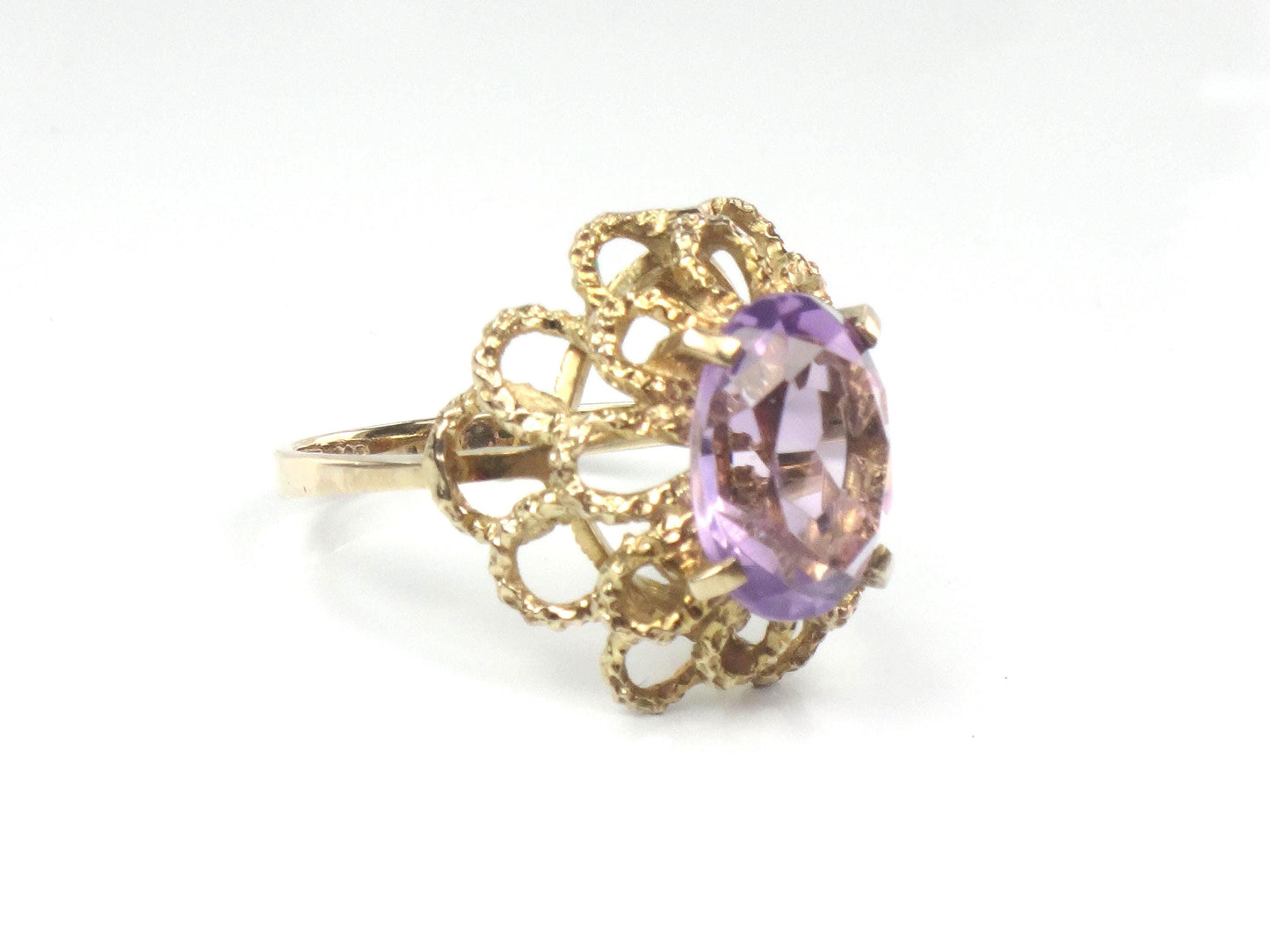 Vintage Yellow Gold Floral Amethyst Ring, Size 7