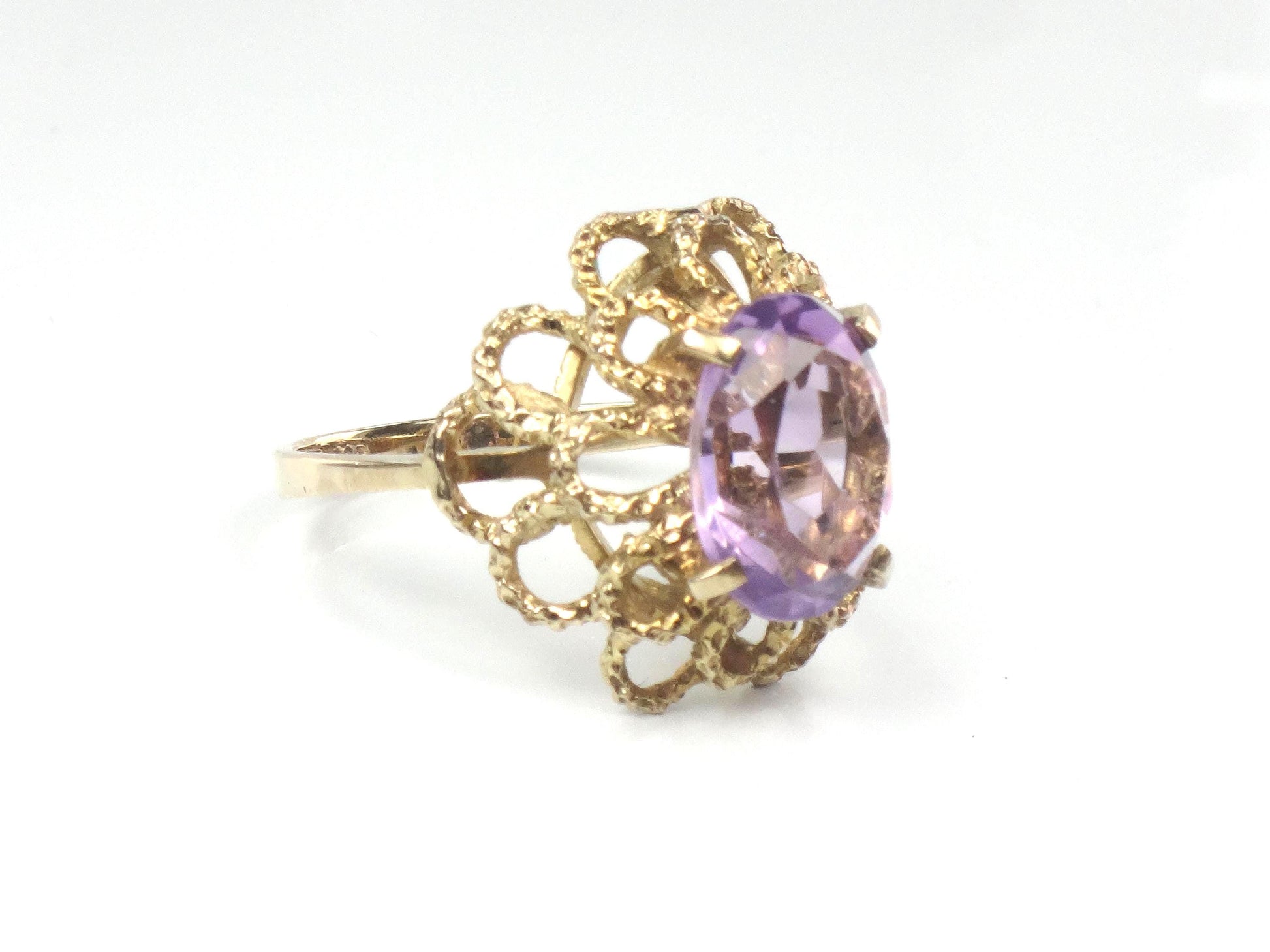 Vintage Yellow Gold Floral Amethyst Ring, Size 7