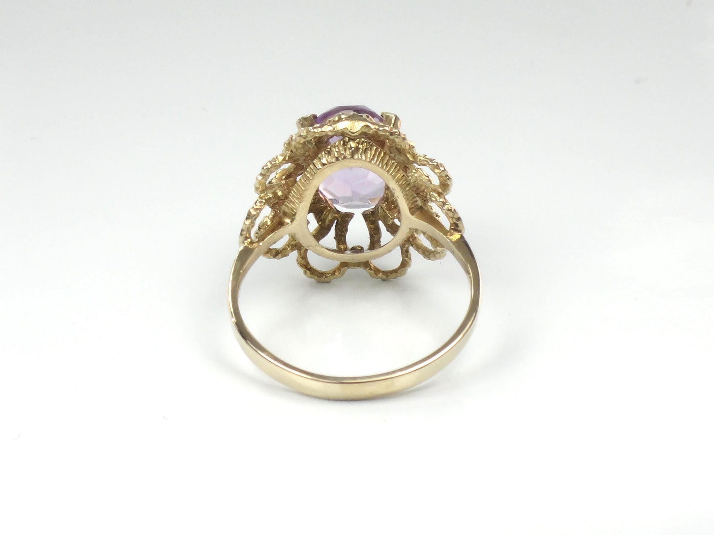 Vintage Yellow Gold Floral Amethyst Ring, Size 7