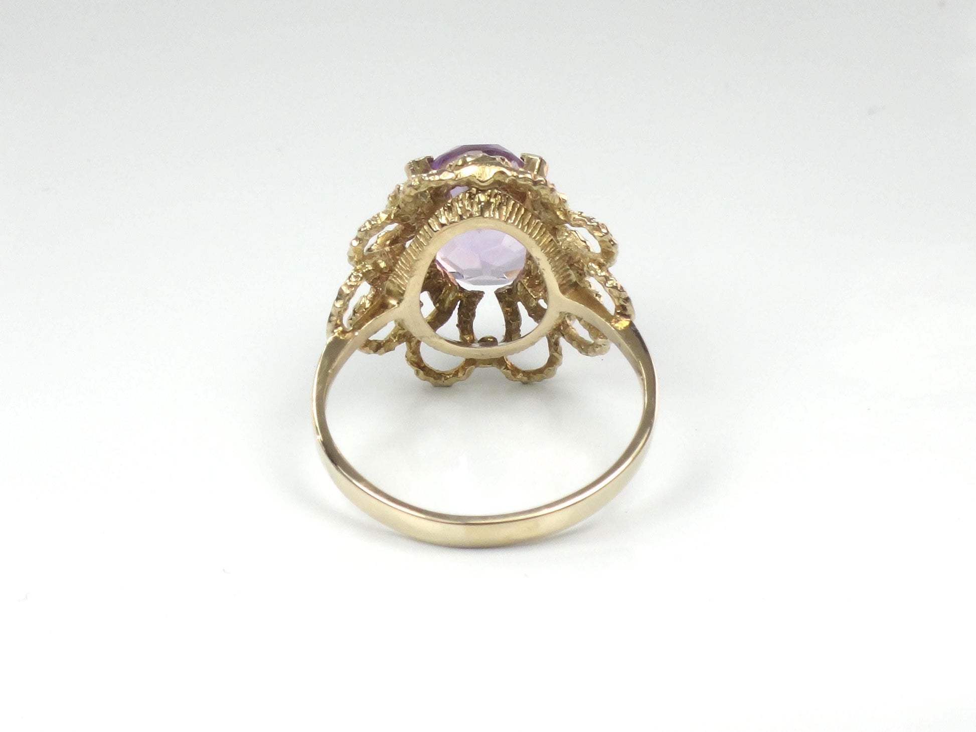 Vintage Yellow Gold Floral Amethyst Ring, Size 7